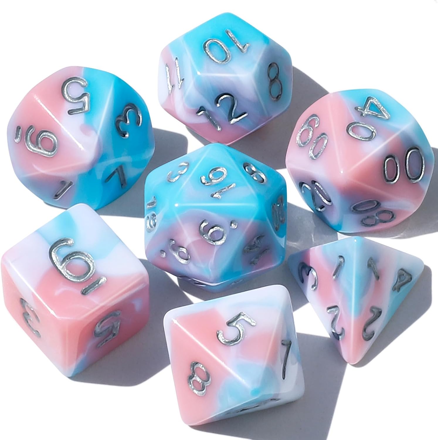 CiaraQ DND Polyhedral Dice Set for Dungeons and Dragons RPG MTG Role Playing Table Games-with 1 Dice Pouch (Blue+Pink+White)