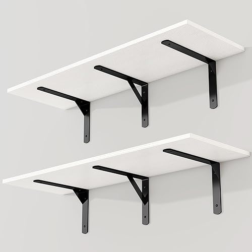 Miniatura 65 de Fun Memories Estantes flotantes profundos para pared, estantes flotantes negros de 12 pulgadas de profundidad, juego de 2, estantes de pared de 16