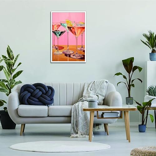 Miniatura 4 de Lienzo decorativo retro rosa para pared, póster de cóctel funky de verano, impresiones de alcohol rosa preppy, decoración estética ecléctica para