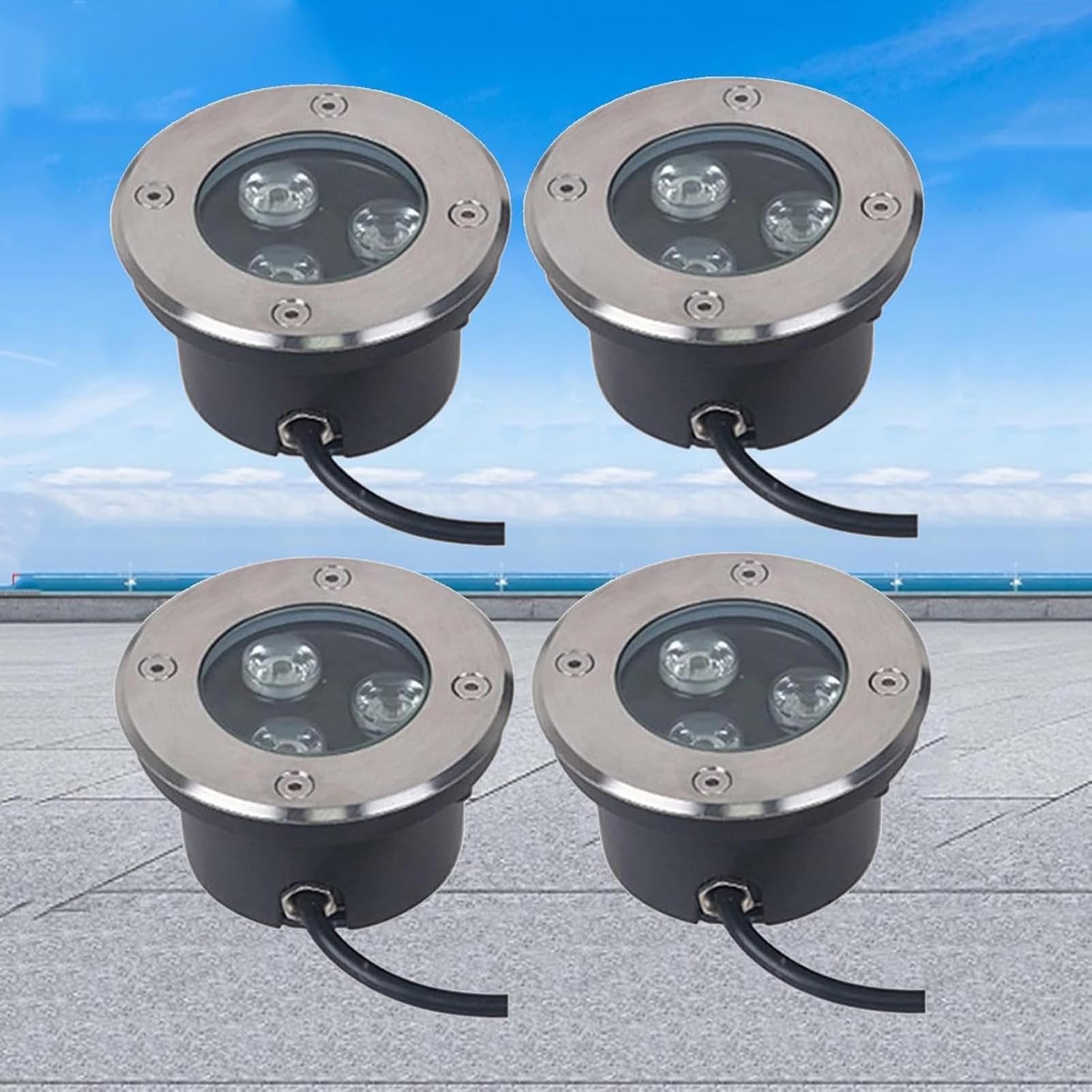 4 Luci LED da Terra per Esterni - Lampada da Terra Ultra Sottile da 3W, Faretto da Terra Impermeabile IP67, Adatto per Giardino, Esterni E Cortile(Yellow,3W(85-245V))