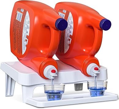 Skywin TidyFriend Detergent Holder Shelf for Laundry Room - Holds 2 Liquid Soap Dispenser, Laundry Soap Station Organizer, Detergent Stand with Drip Catcher Drip Tray Storage Organization White