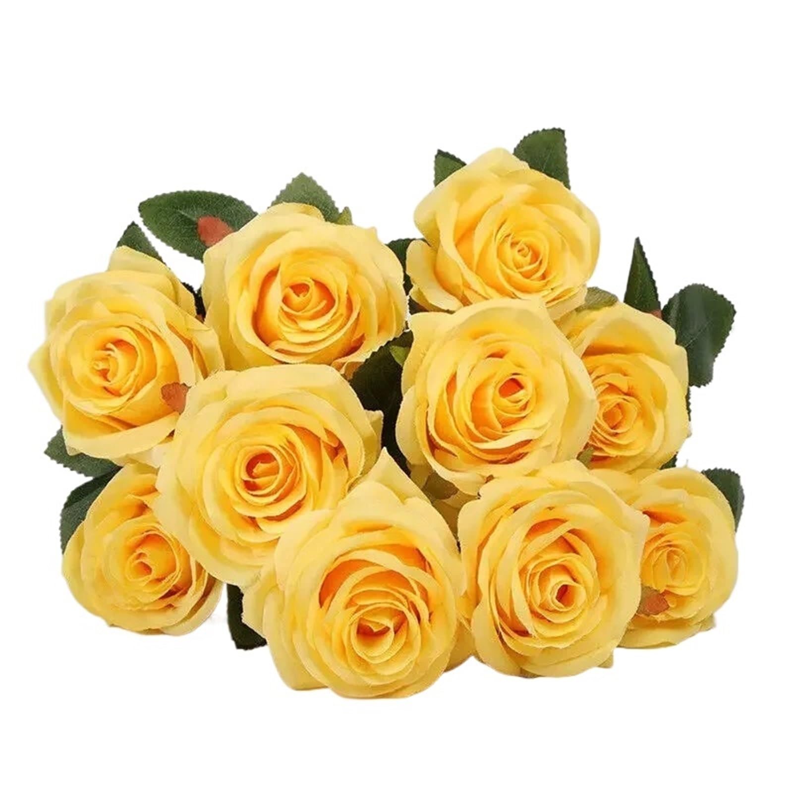 Dcrxz Artificial Flowers 3pcs Silk Rose Artificial Flowers Bouquet Wedding Garden Home Party Wedding Decoration(Lemon Yellow)