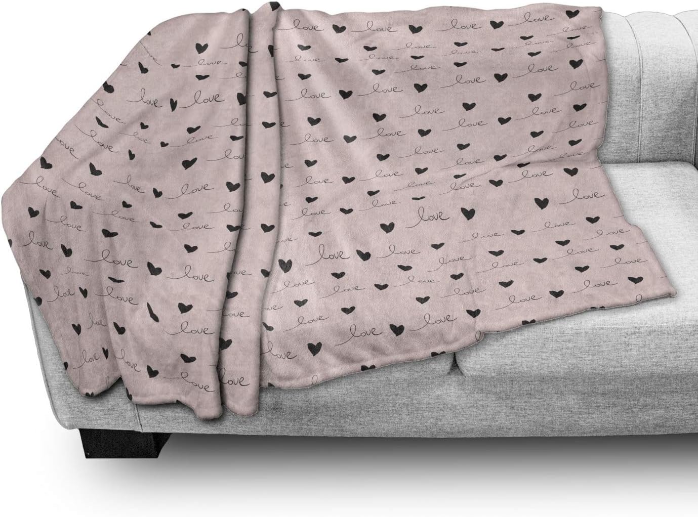 Lunarable Romantic Throw Blanket, Love Lettering Heart Shapes Simple and Pastel Valentines Day Theme, Flannel Fleece Accent Piece Soft Couch Cover for Adults, 60" x 80", Rose and Charcoal Grey