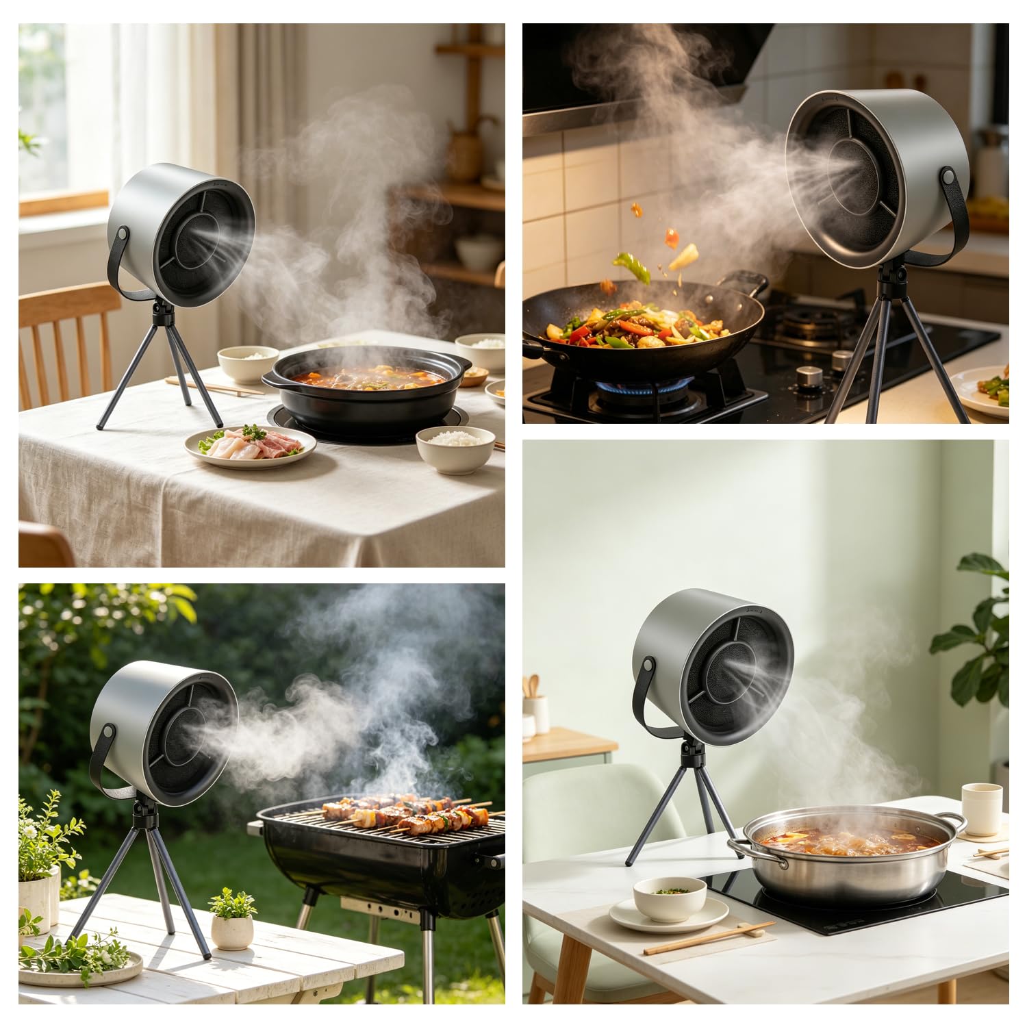 Mobile Dunstabzugshaube ohne Installation Tragbare Mini Abzugshaube 3-stufig leise abnehmbares Stativ Aufhängeseil für Wohnung RV Camping Outdoor BBQ Raclette