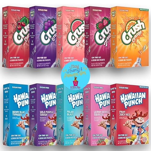 D'Elite Box Mezcla de bebida en polvo triturada surtida y mezcla de bebida hawaiana en polvo, 10 cajas en total, sin azúcar y deliciosa, excelente