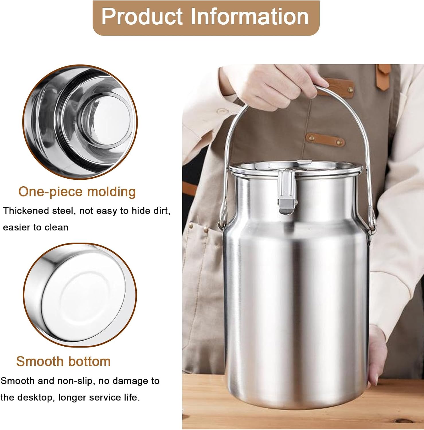 5L Heavy Duty Stainless Steel Milk Can - Durable Dairy Pot with Carry Handle, Perfect for Milk & Wine Storage, 304 Food Grade, Ideal for Liquid Transport & Storage