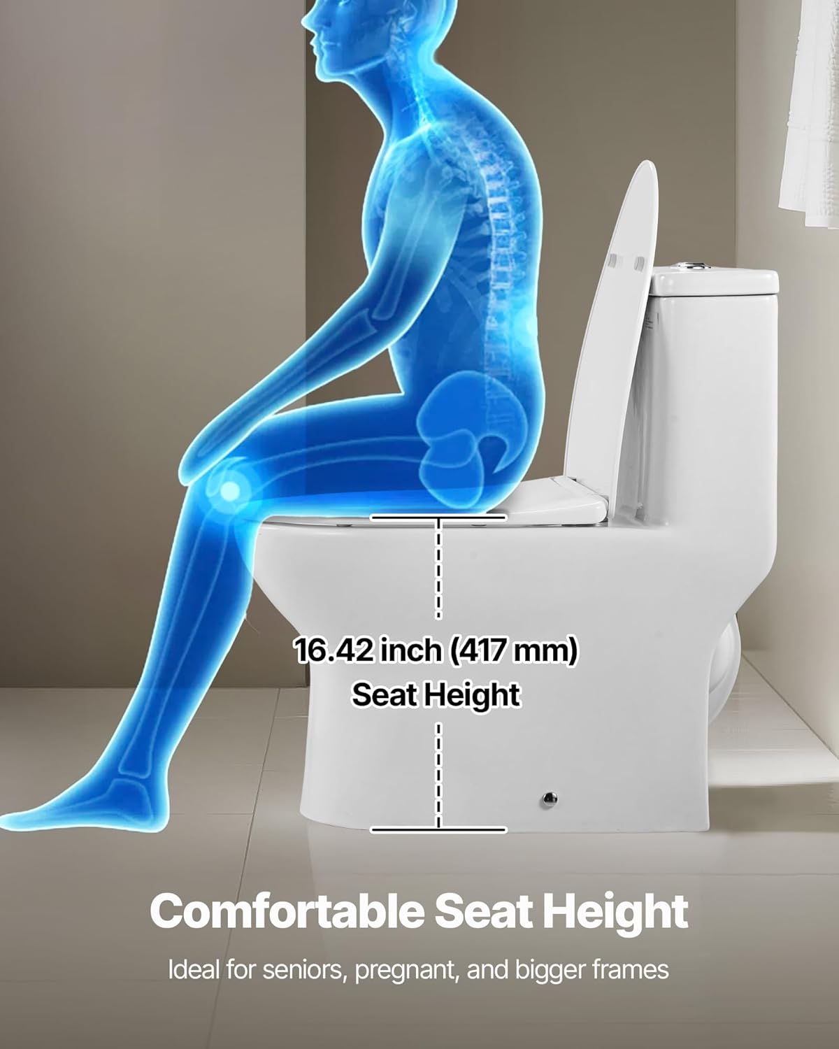 VEVOR One-Piece Toilet, Elongated Toilet Vortex Dual-Flush 1.0/1.28 GPF, Toilets for Bathroom with Comfortable Chair Seat, Standard Height, 12 inch Rough-In, White + Silver, Easy-Clean Skirted Design