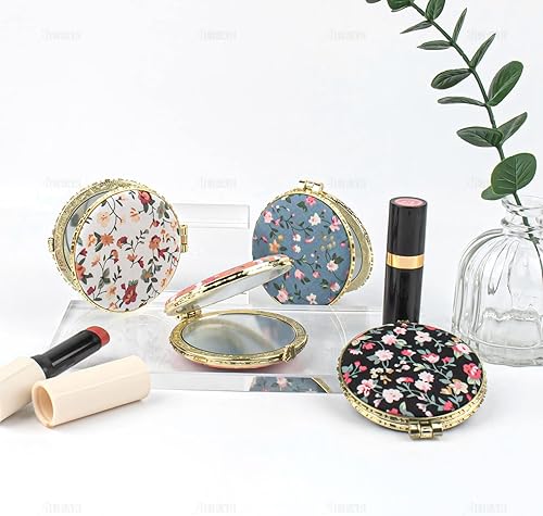 Miniatura 4 de AUEAR, Paquete de 4 espejos compactos de maquillaje floral retro, pequeños espejos de bolsillo para monedero, espejo de viaje portátil plegable de
