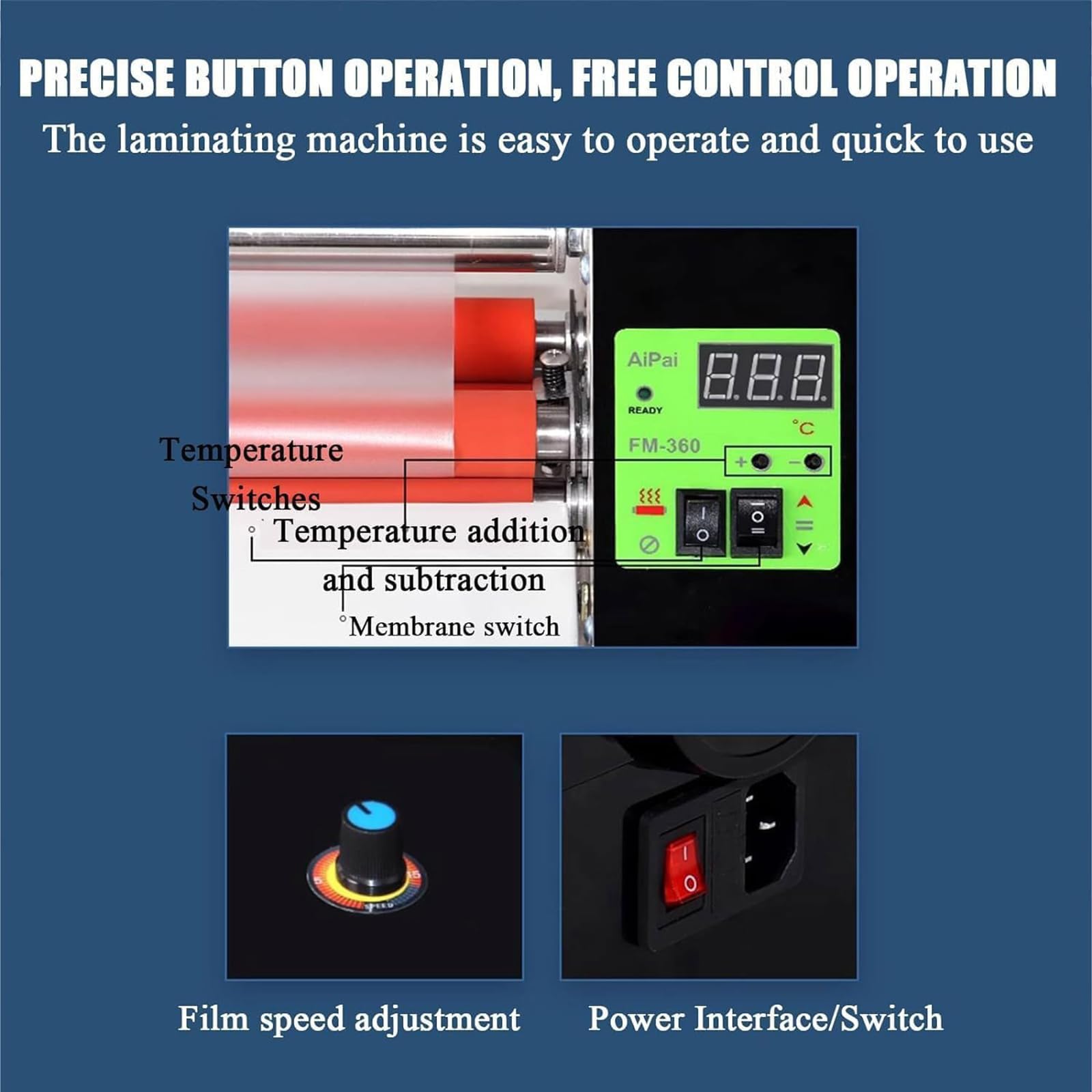 Macchina Laminazione Professionale, Plastificatrice Caldo Freddo Regolazione Continua della velocità 0-200 ℃ (Staffa Non Inclusa), Larghezza Laminazione: 0-35 Cm, per Uso Commerciale