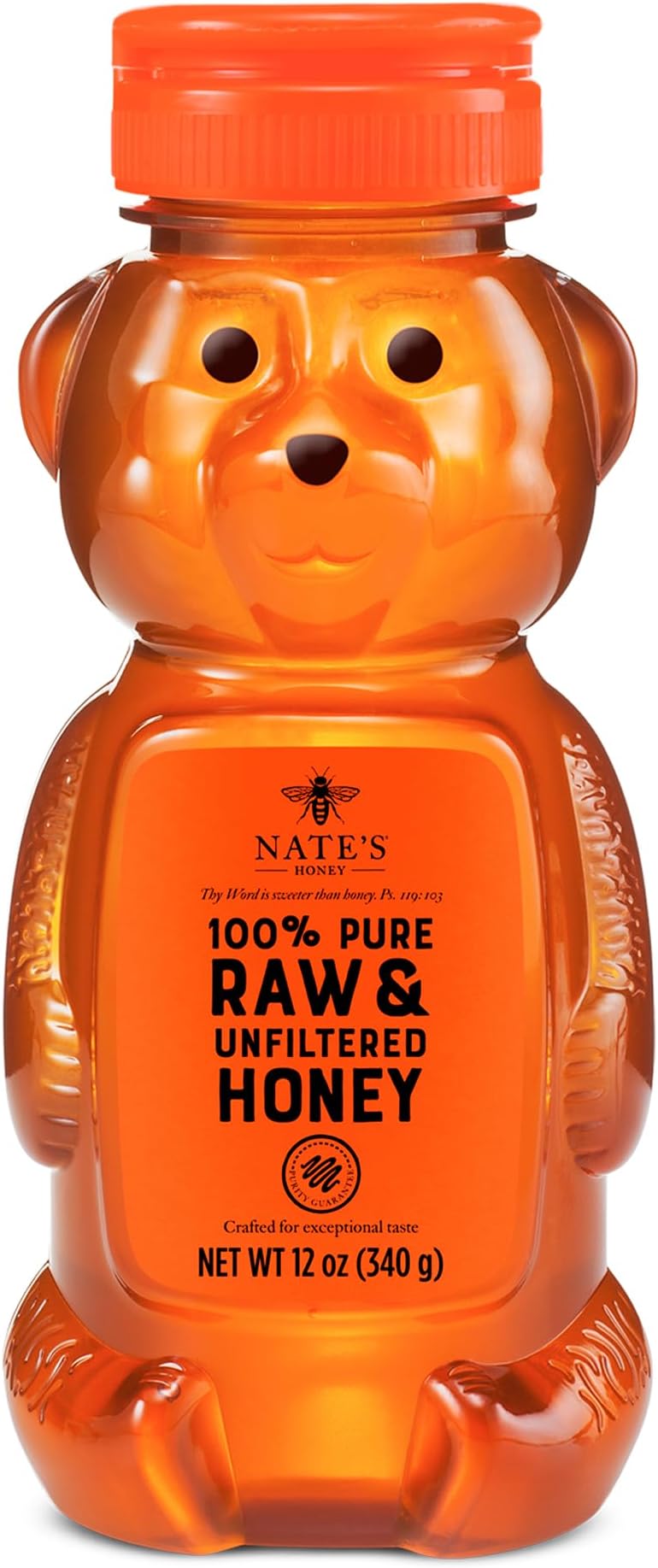 Nate's 100% Pure, Raw & Unfiltered Honey - Award-Winning Taste, 12oz. Honey Bear Bottle