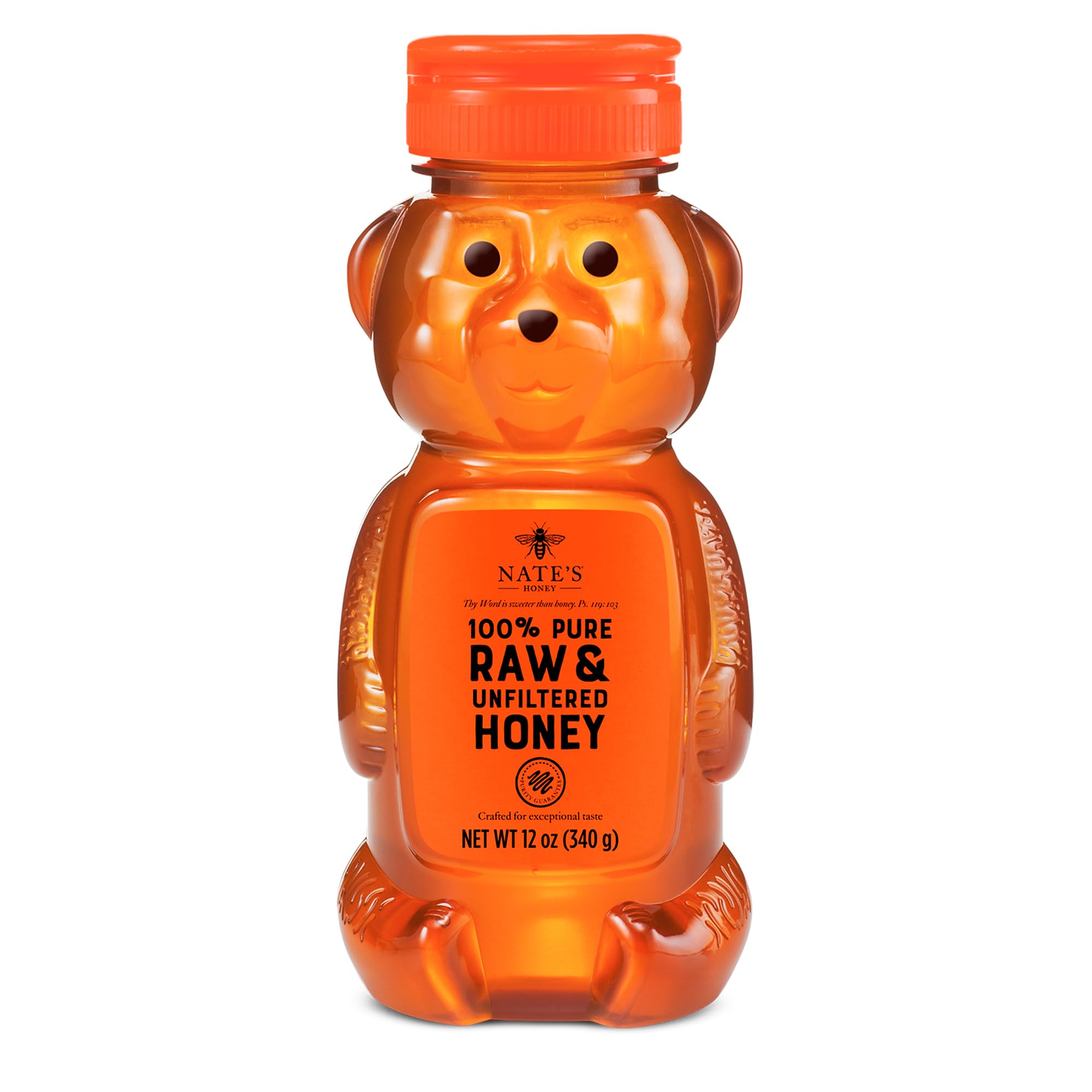 Nate's 100% Pure, Raw & Unfiltered Honey - Award-Winning Taste, 12oz. Honey Bear Bottle