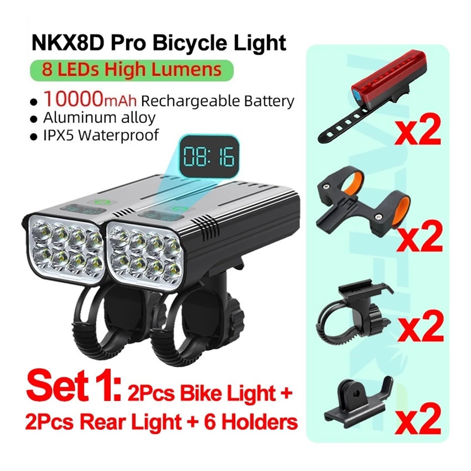 1 Juego de Luces potentes for Bicicleta de 8 LED.