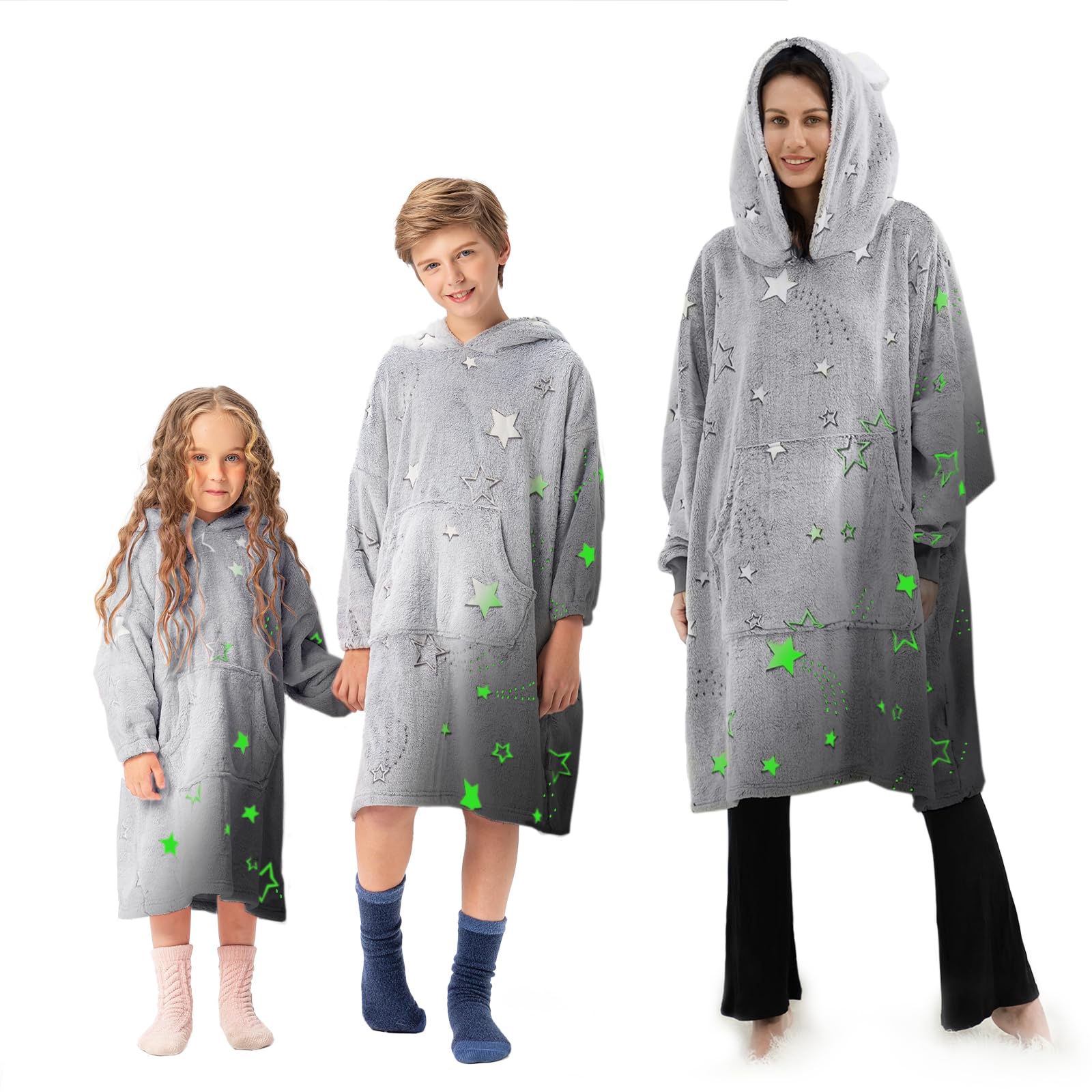 Cozy Bliss Wearable Blanket Oversized Hoodie Glow in the Dark–Super Soft Warm Hooded Sweatshirt with Giant Pocket, for Kids Adults