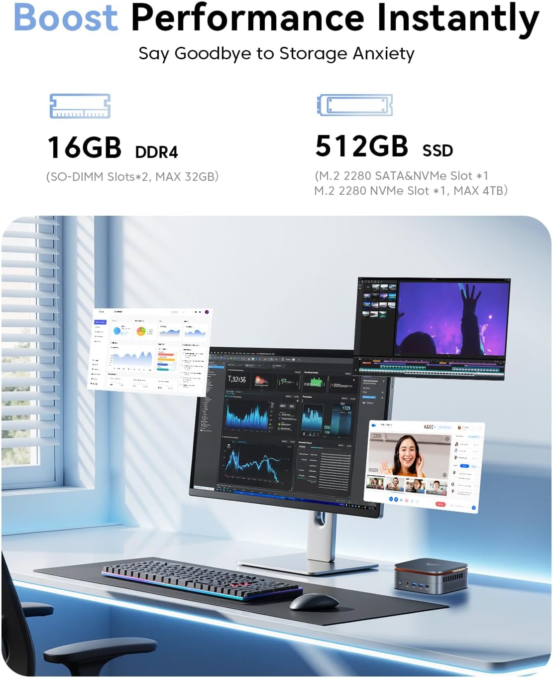 KAMRUI Pinova P1 Mini PC AMD Ryzen 3300U(Βeats N5095/N5105,up to 3.5GHz), Mini PC W11 Pro 16 GB+512GB M.2SSD, Mini Computer 4K Triple Display/LAN/WiFi/BT/USB3.2 Type-C/HDMI2.0/DP1.4 Home Office - Image 6