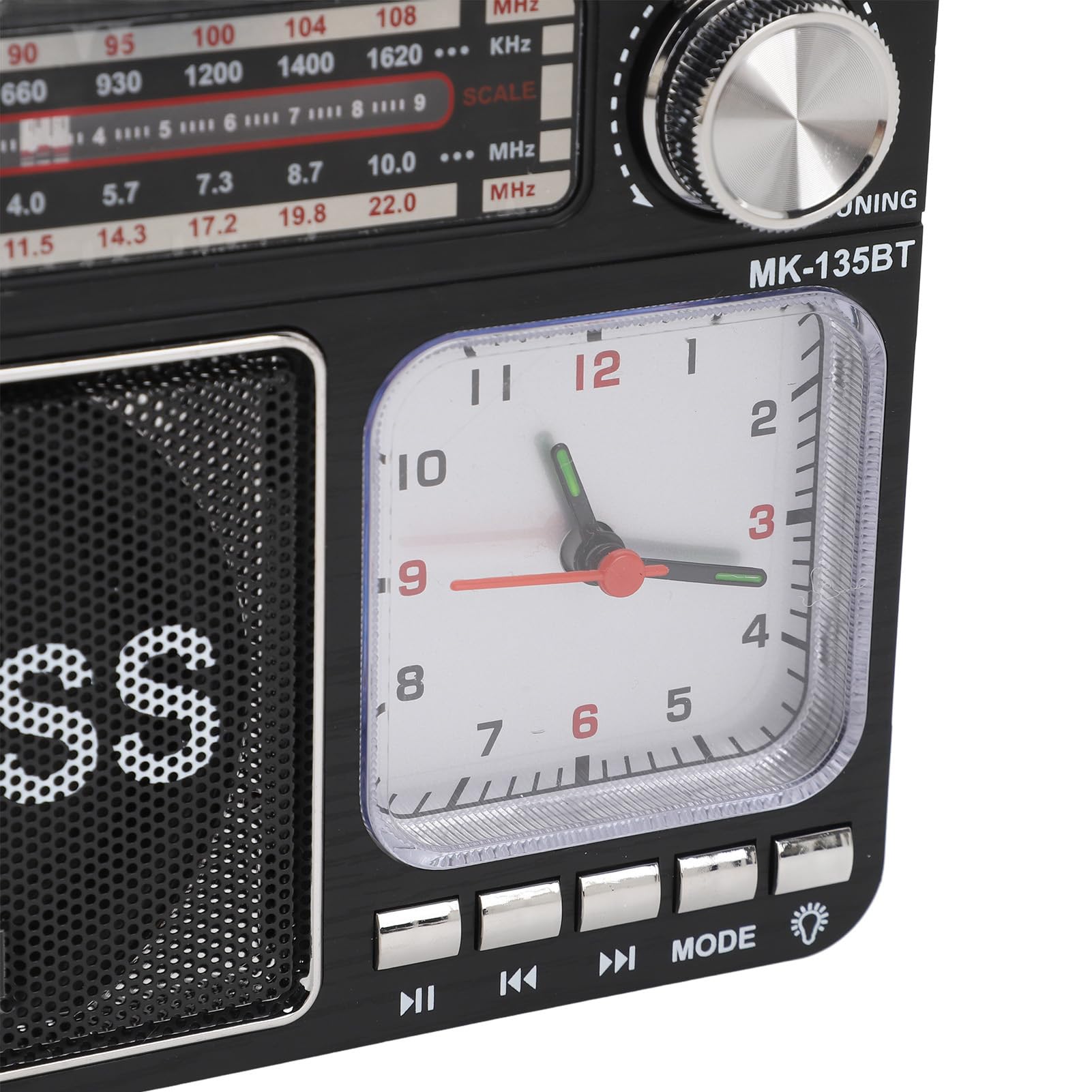 Altavoz Bluetooth Radio Estilo Retro, Radio Portátil Am FM SW, Radio de Sintonización Manual Inalámbrica con 3 Modos de Fuente de Alimentación, Reloj para el Hogar (Enchufe de la