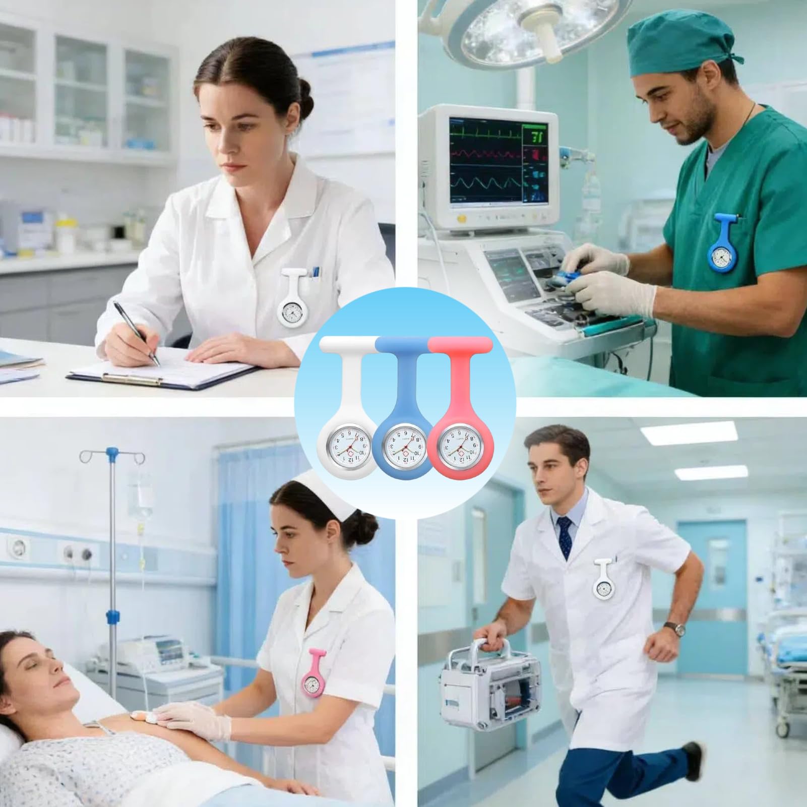 Montre à Gousset d’Infirmière en Silicone avec Broche pour Contrôle des Infections