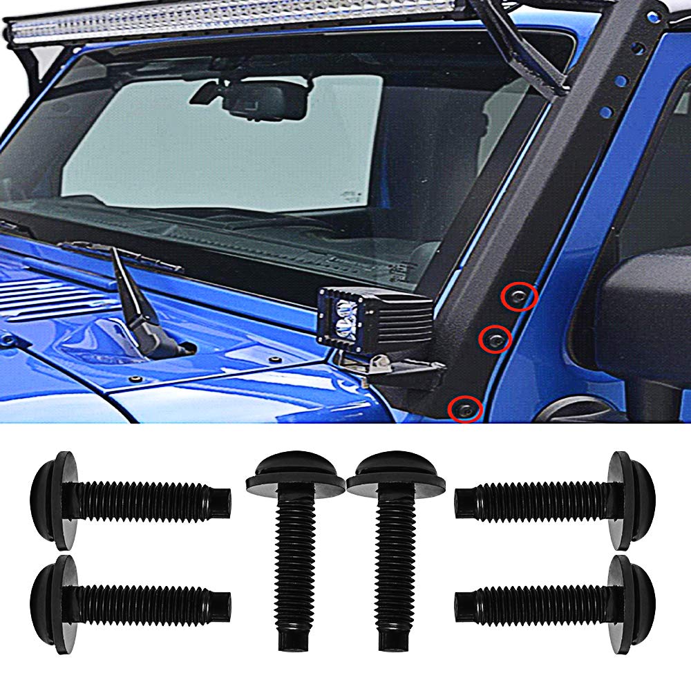 Set of 6 OEM-Style Extra Long M8 Torx Screws Bolts for 2007-2018 Jeep Wrangler JK for LED Light Brackets on Pillars, Windshield Frame, Hinges, Hard