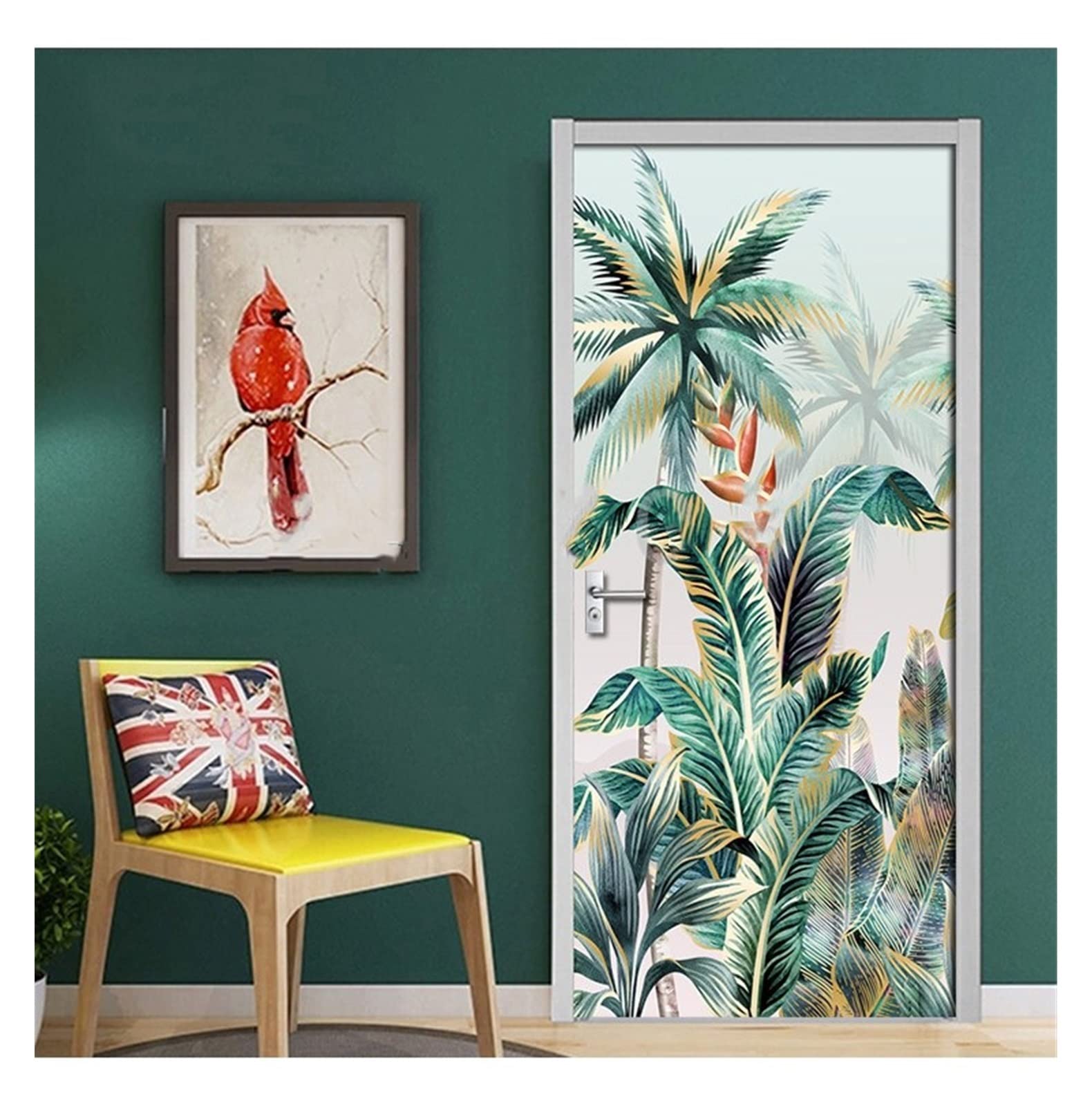 Sticker mural plante tropicale papier peint adhésif repositionnable pour masquer usure porte