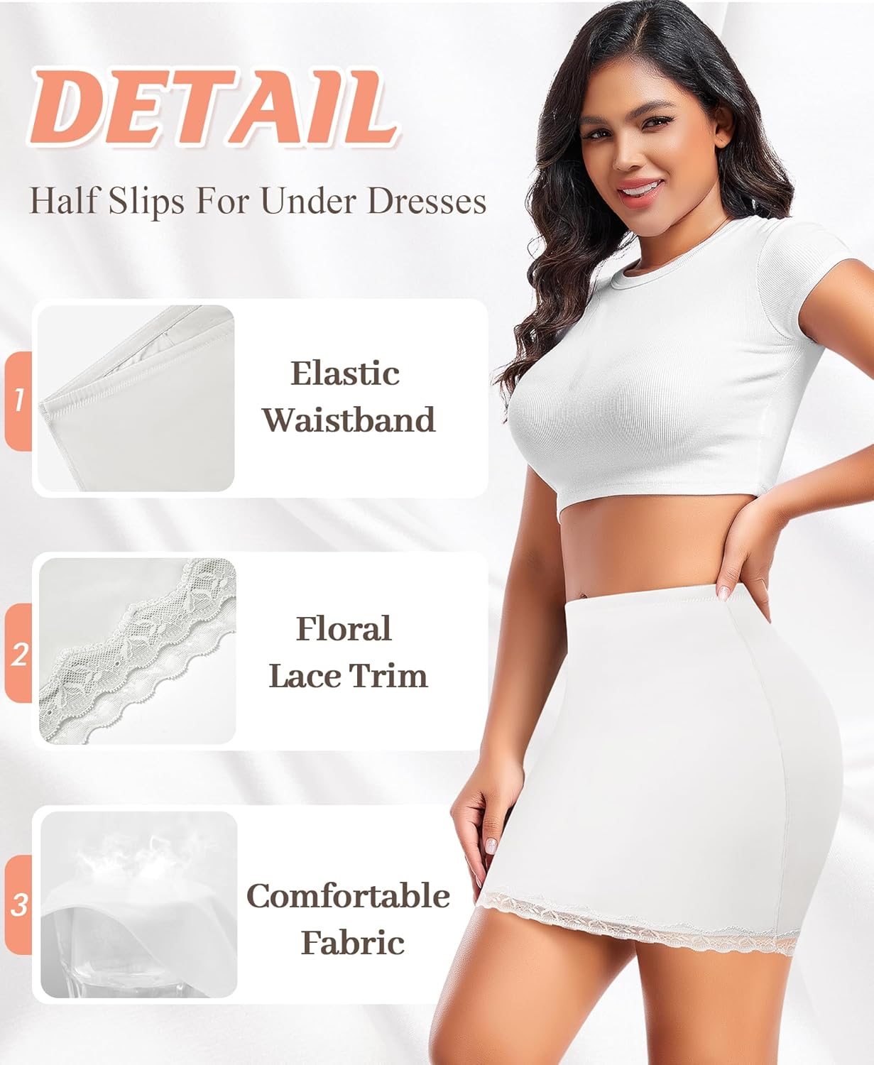 DERCA Half Slips for Women Under Dress Non Cling Lace Trim Slip Skirt Above Knee Underskirt for Dresses - Image 4