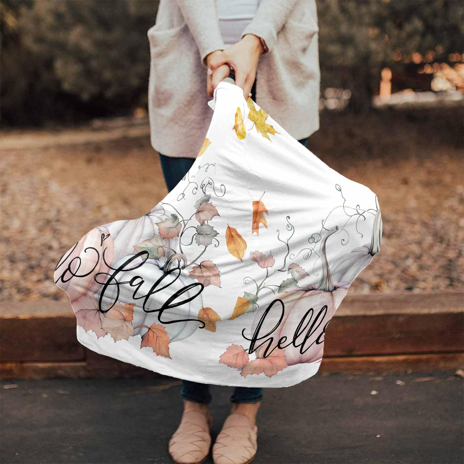 Nursing Cover for Breastfeeding Scarf, Pumpkin Leaves Hand Painted Thanksgiving Fall Baby Car Covers Super Soft Multi Use for Canopy Shopping Cart Cover Blanket Stroller Cover