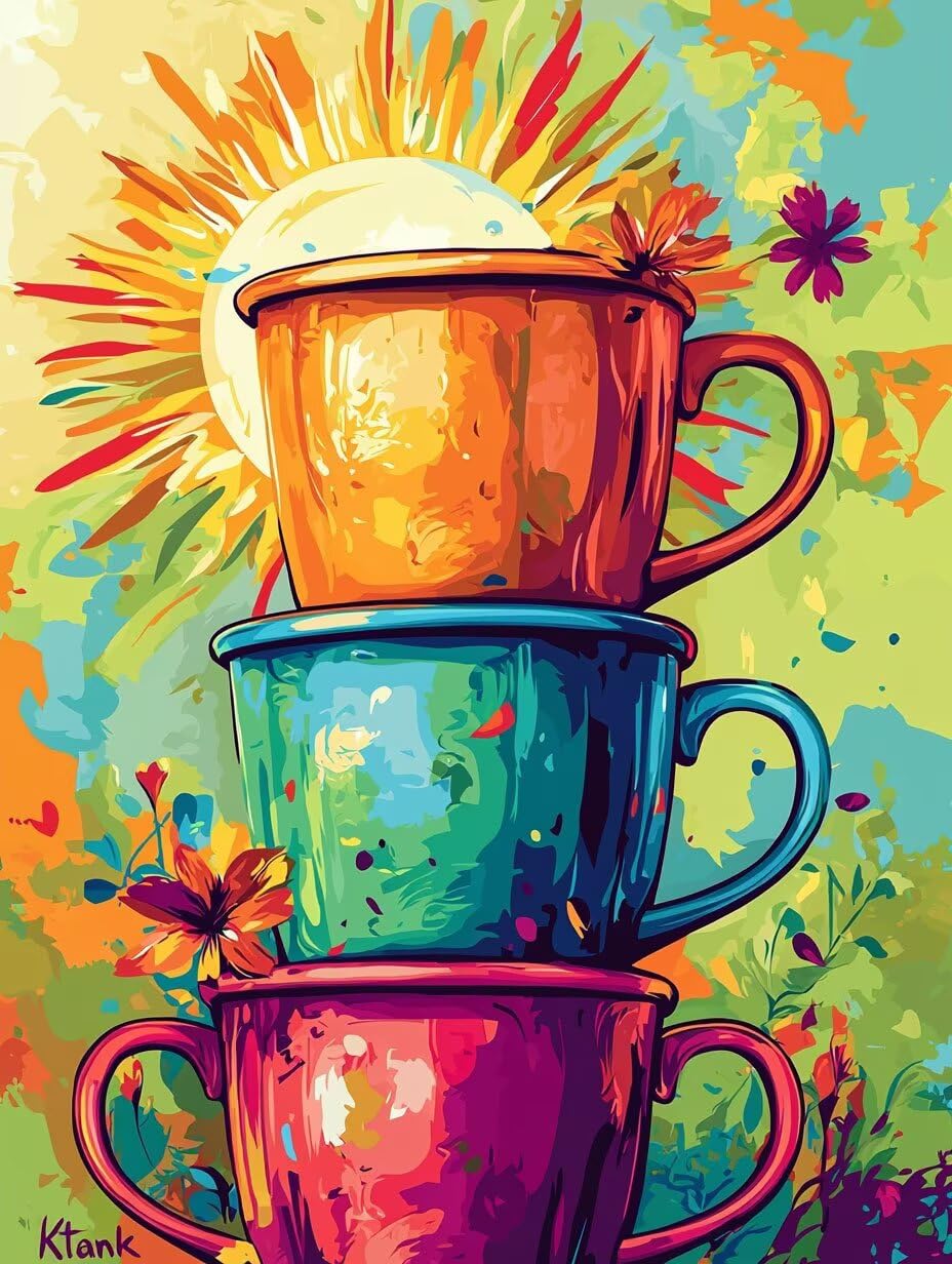 WEISHIWE Kaffeetasse Malen Nach Zahlen Erwachsene Anfänger, 80x100cm c-521 | Malen nach Zahlen Erwachsene Leinwand Kit, DIY Handgemalt Ölgemälde Set mit 3-Pinseln und Acrylfarbe für Wanddeko,Ohne Rahmen
