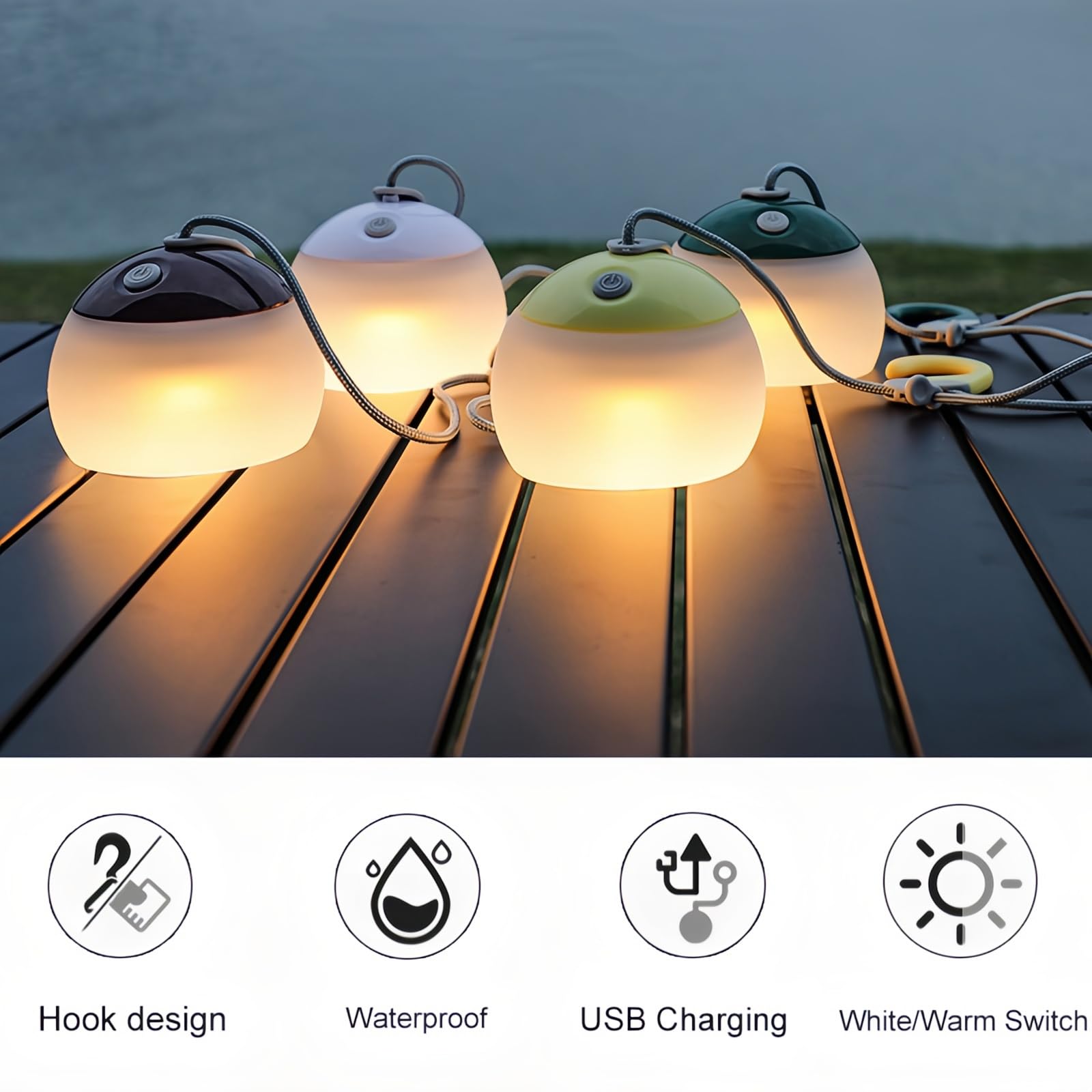 Lampada da campeggio con decorazione atmosferica lanterna rotonda 3 livelli di regolazione della luminosità gancio design lampada da tavolo lunga durata per tenda di emergenza pesca