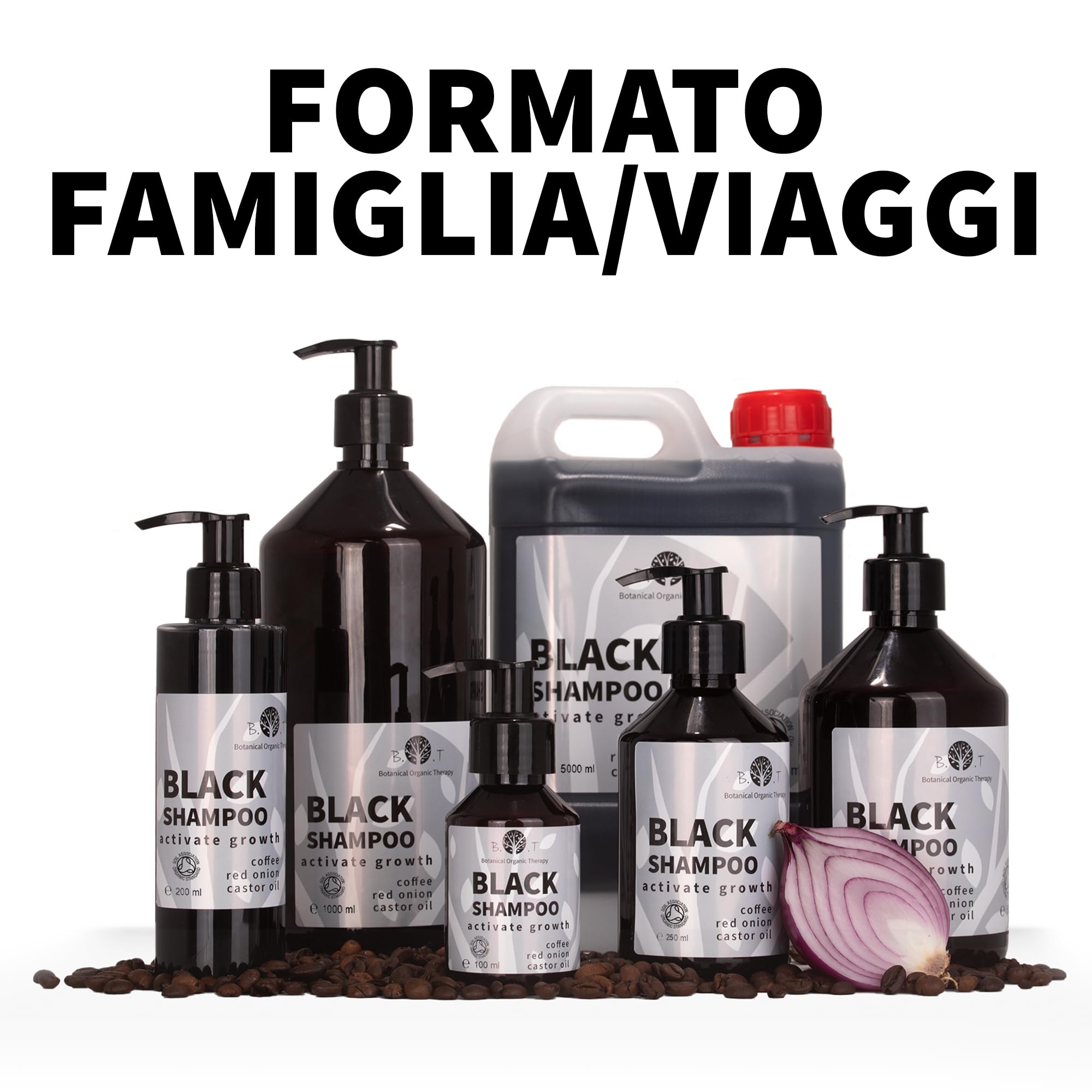 Shampoo alla Cipolla, Caffeina e Olio Ricino Capelli Volumizzante, Rinforzante, Anticaduta, Antiforfora e Attivatore Crescita Capelli Senza Solfati - 2000 ml
