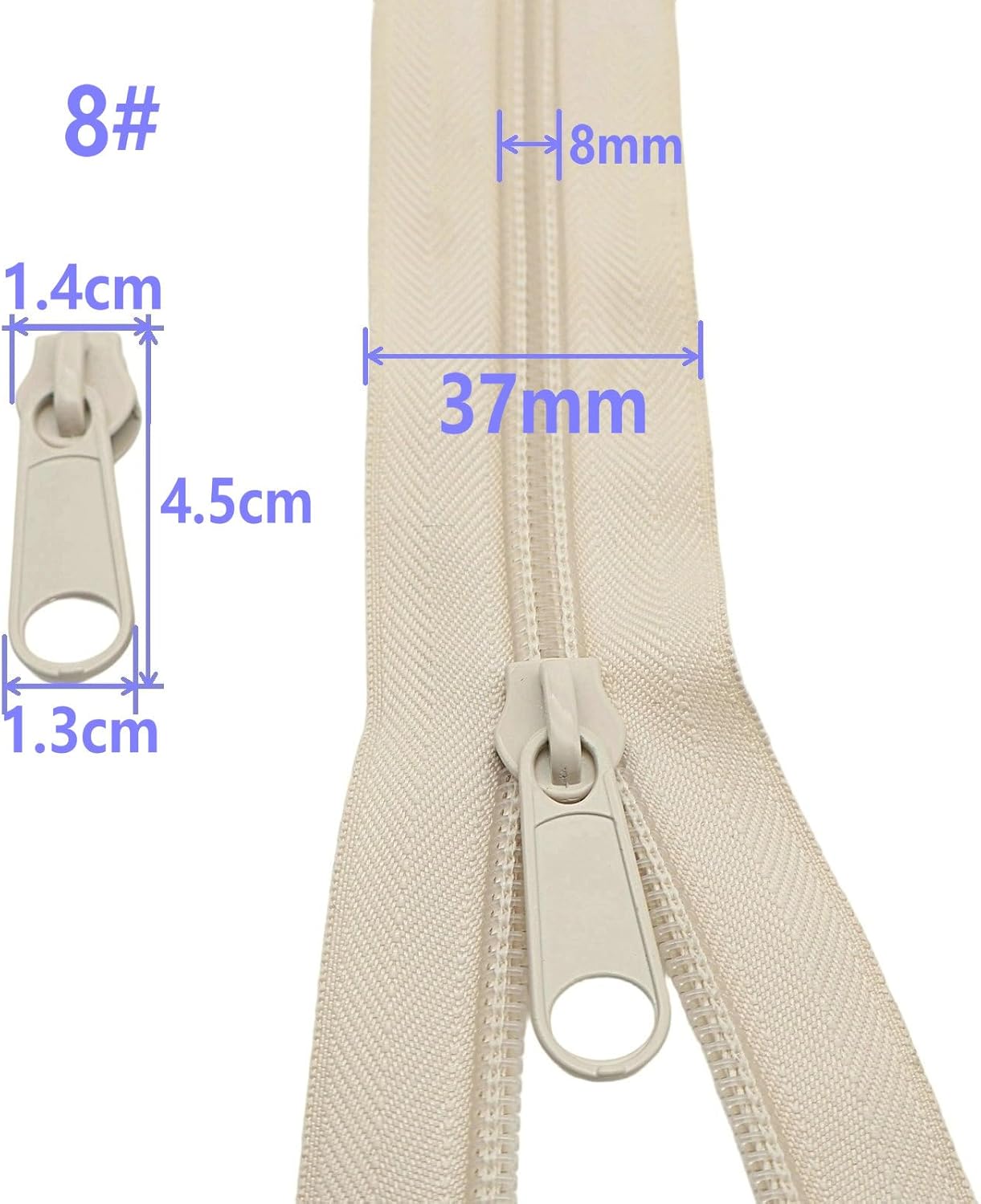 Leekayer #8 Nylon Zippers Bulk 10 Yards with 20pcs Beige Coil Zipper Sliders for DIY Tailor Sewing Craft,Luggage,Dress,Sofa Cushion,Pillow,Bag(Beige)