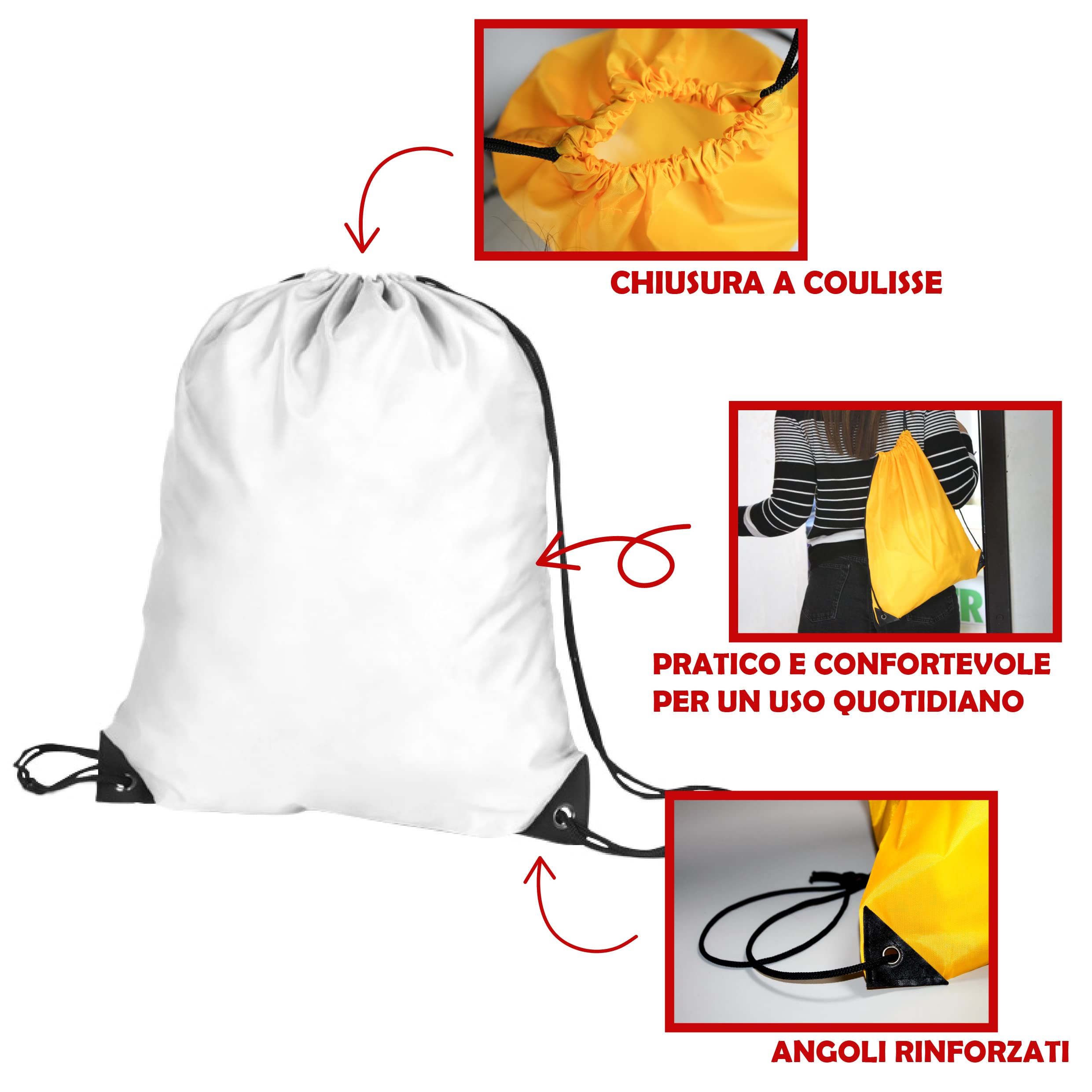50 Sacchi Borsa Zaino City Bianco Non Stampato cm 33X42