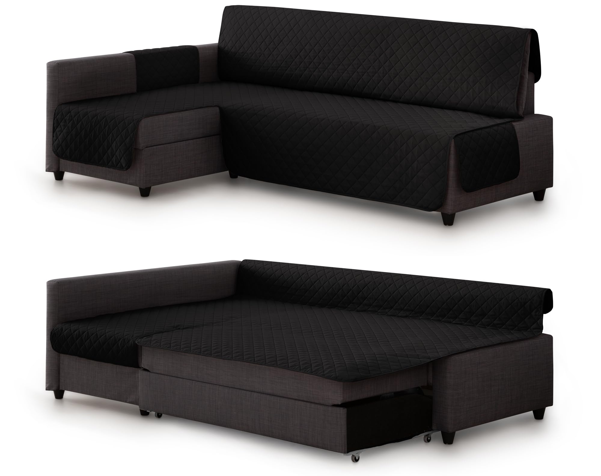 Milica Funda Acolchada Compatible con Sofa Cama Esquinero Friheten de IKEA | Protector Lavable y Elegante | Válido para Chaise Longue Izquierda o Derecha | Fabricado en España | Color: Negro