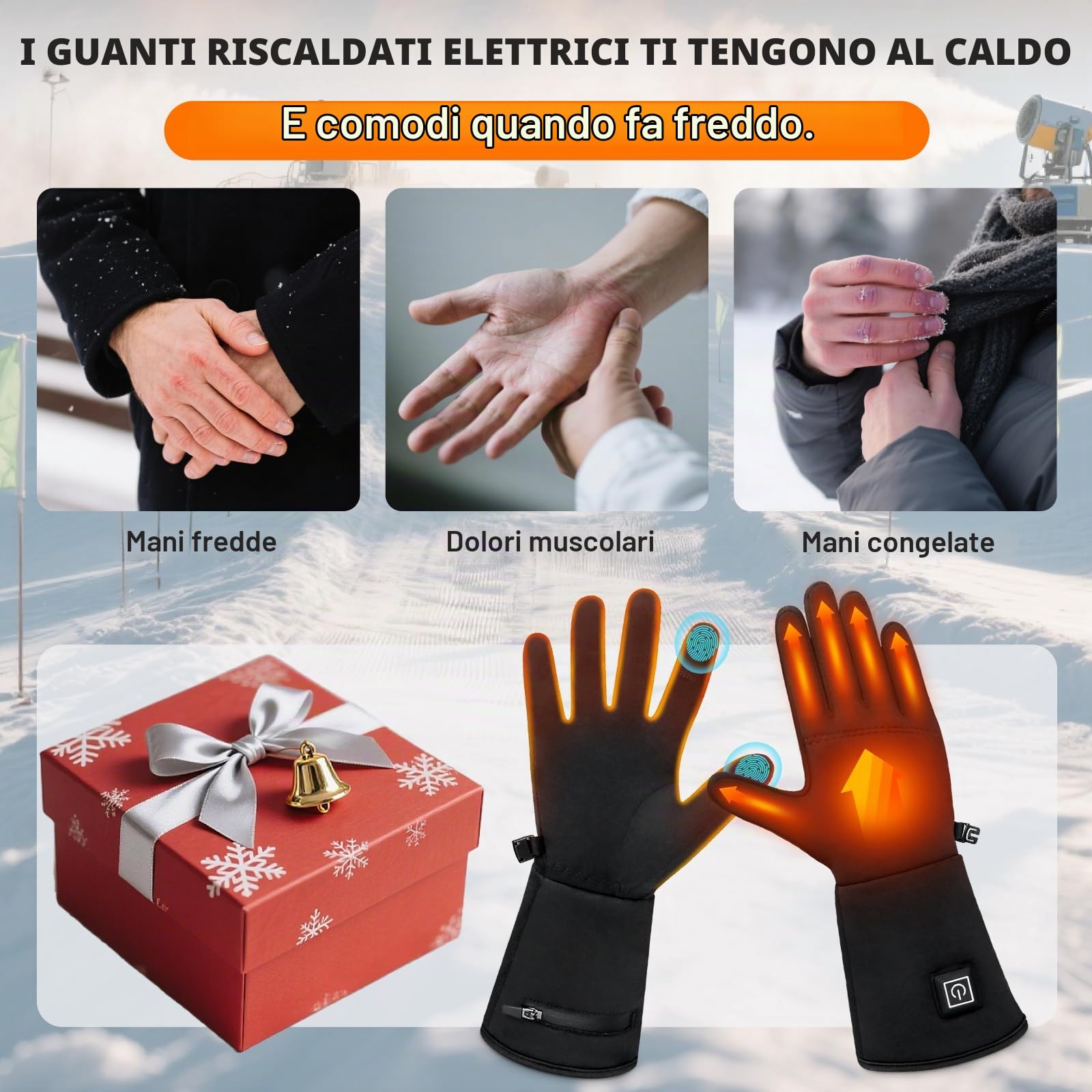 seenlast Guanti Riscaldabili, Guanti Riscaldati USB Ricaricabili per Uomo Donna, Guanti Riscaldati Moto con Batteria 7.4V 2200MAh*2, Guanti Scaldamani Touchscreen con 3 Temperature Regolabili