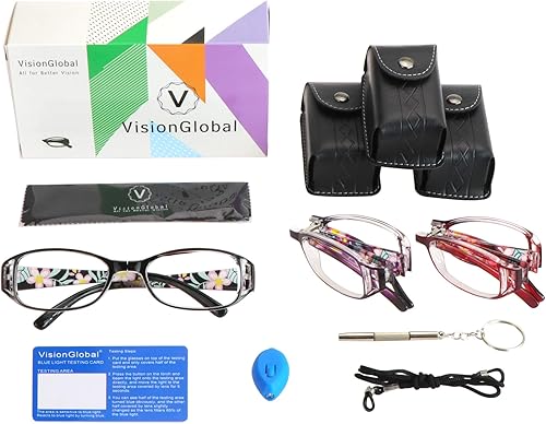 Miniatura 7 de VisionGlobal 3 pares de anteojos de lectura plegables para lectores con lente de bloqueo de luz azul, lentes plegables compactos para mujeres,