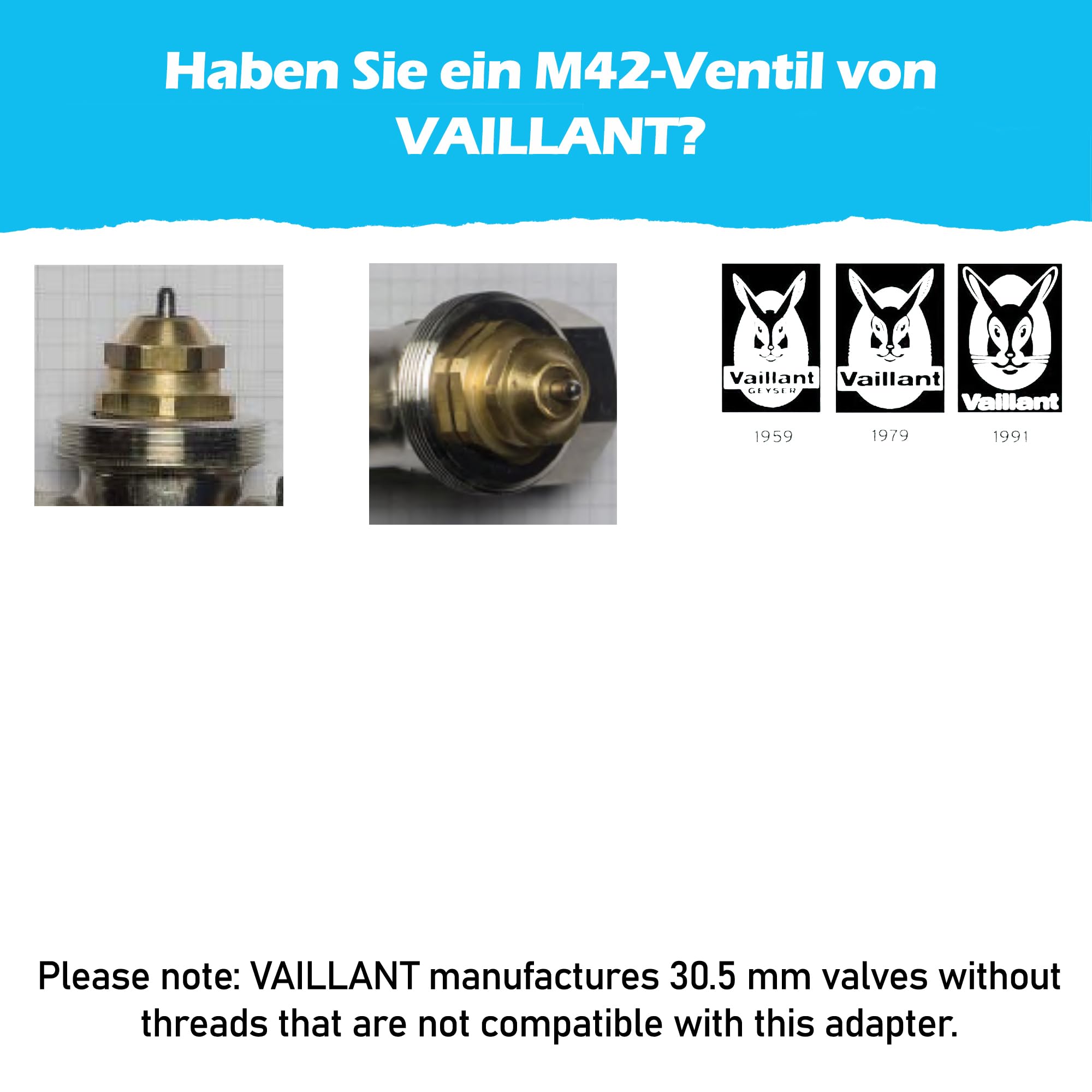 Adapter aus Metall, Heizkörper, M42 x1,5 Vaillant (Prototyp) -> M30 x1,5 für Thermostat/Thermostatkopf, männlich: