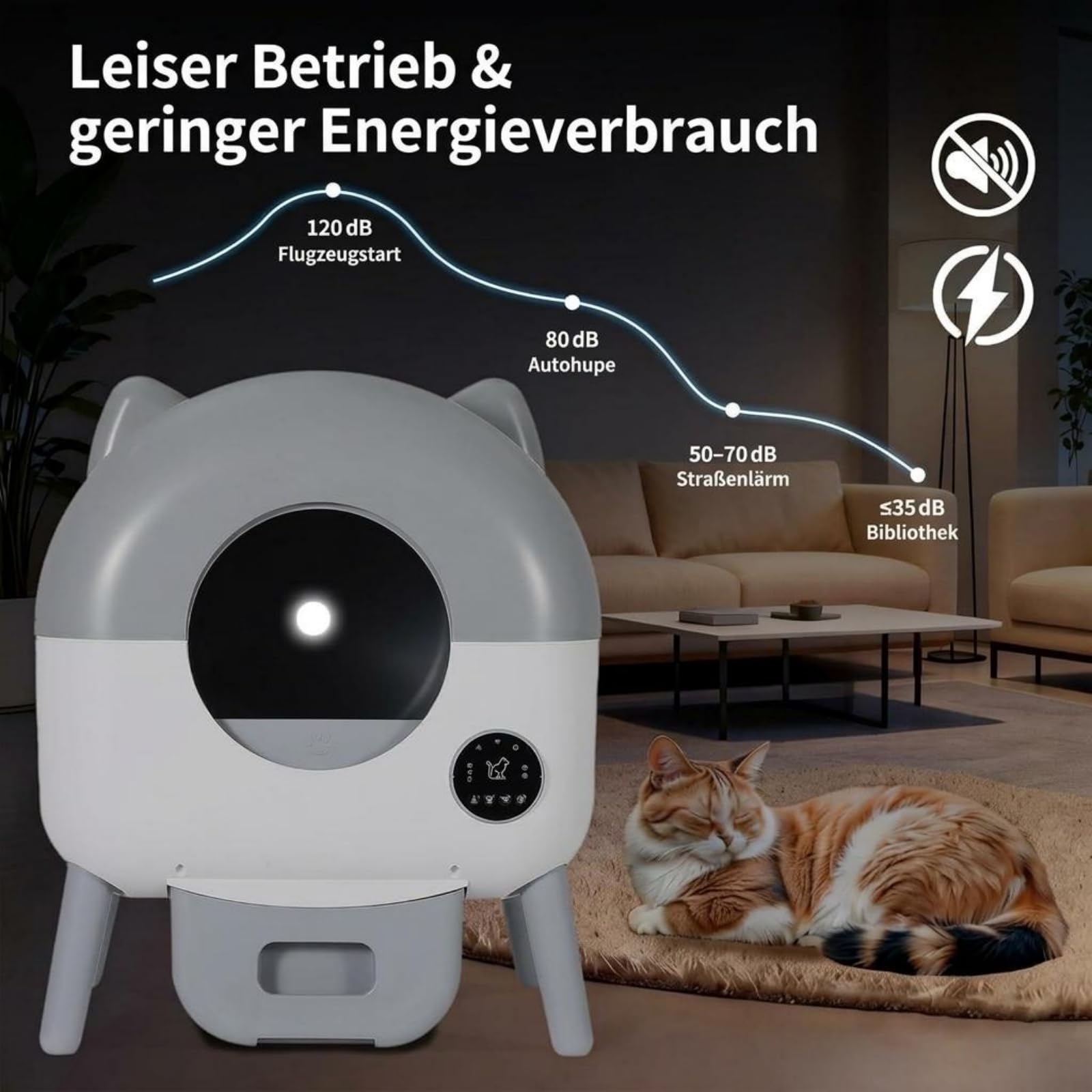 Selbstreinigendes Katzenklo mit App-Steuerung | Automatisches Katzenklo für Mehrfachkatzen, geruchsfrei, leise, großes Fassungsvermögen, mit eingebautem LED-Licht, Sicherheitssensoren