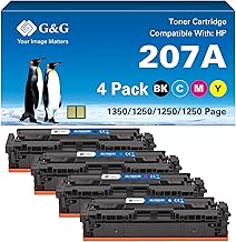 G&G Toner Compatible with HP 207A 207X with Chip for HP Color Laserjet Pro MFP M283fdw M255dw M282nw M283cdw Black Cyan Magenta Yellow (W2210A W2211A W2212A W2213A)