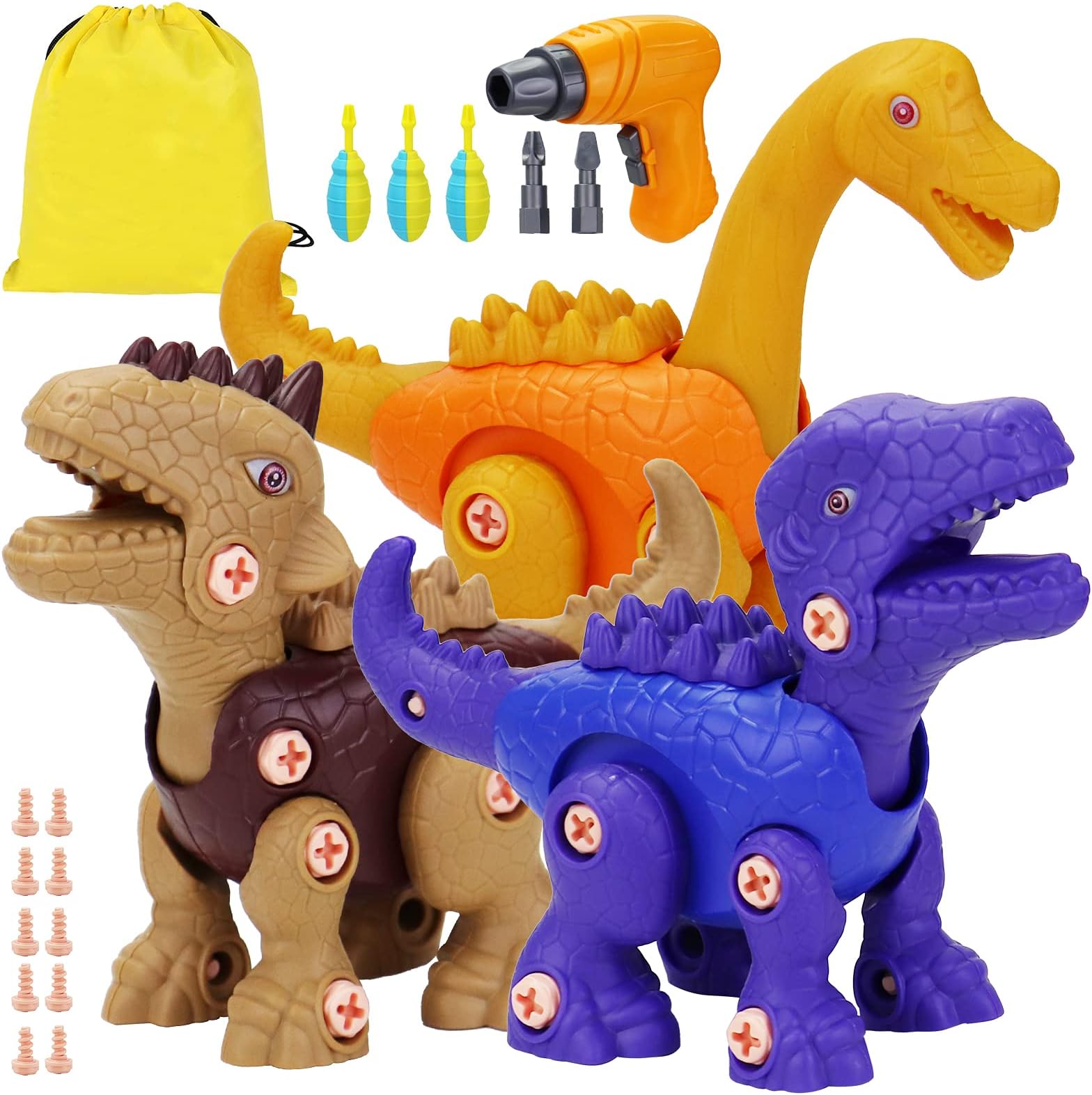 GoosWexmzlTake Apart Dinosaur Toys for Kids, Dinosaur Building Toys for Kids Ages 3 4 5, Building Toys with Electric Drill STEM Learning Toys for Boys and Girls