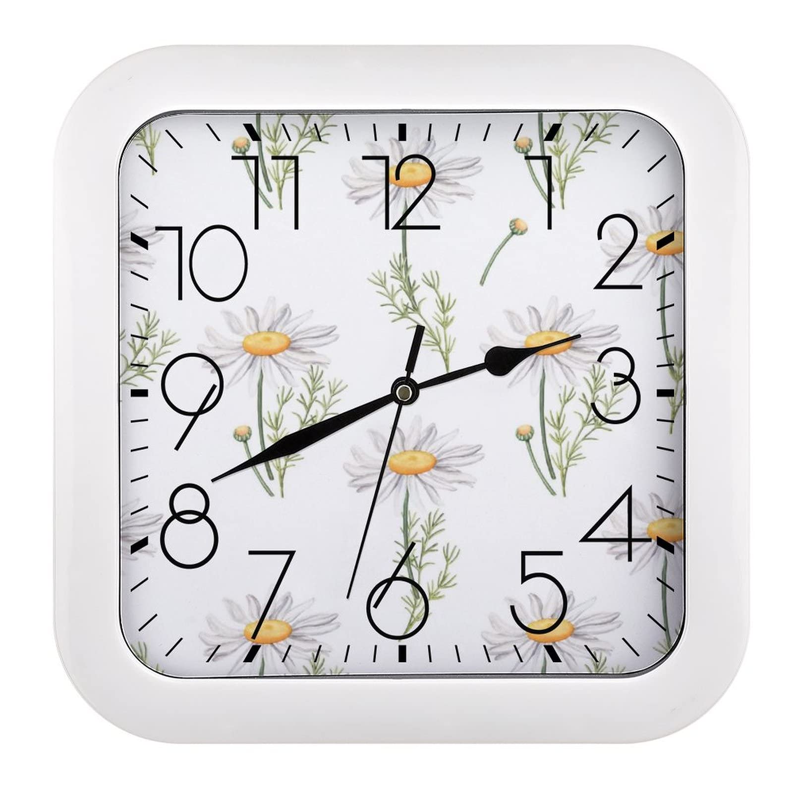 Horloge murale fleurs blanches carrée : sublimez votre cuisine ou salon