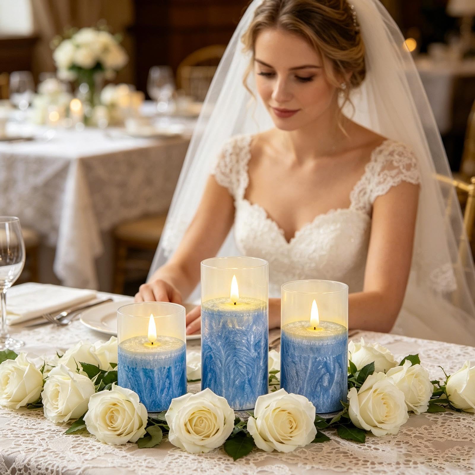 Finte 3 Pezzi Decorazione da Tavolo | senza Fiamma con Telecomando per Casa, Ufficio, Festa, Compleanno, Halloween, Natale, Matrimonio