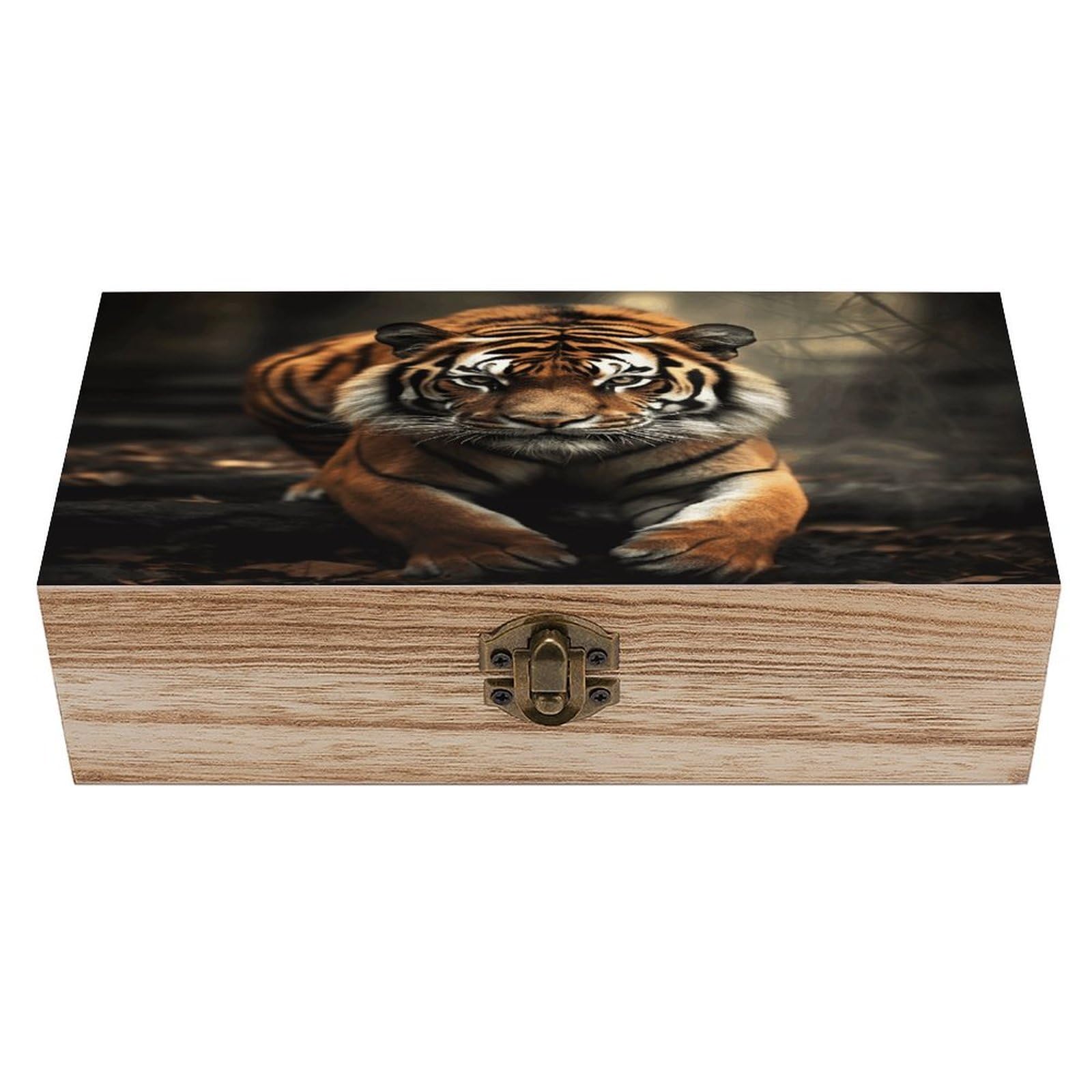 VstaDank Wild Animals Tiger Wooden Storage Box Wooden Keepsake Box with Hinged Lid Exquisite Solid Wood Decorative Jewelry Case Memory Box for Jewelry Photos Letters Crafts Trinkets