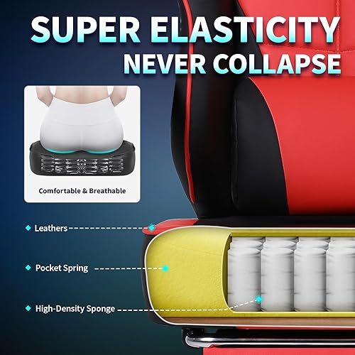 Miniatura 4 de Silla de juegos de piel sintética, silla de oficina ergonómica con reposapiés y soporte lumbar, cómodas sillas de computadora de respaldo alto para