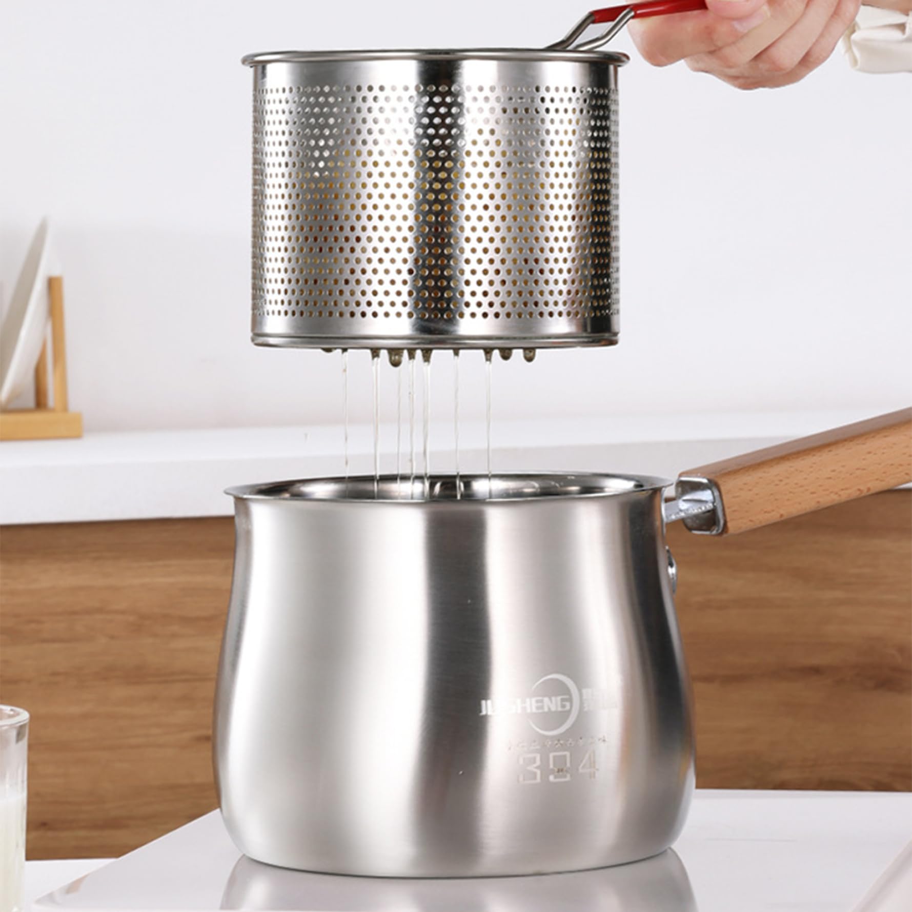 Pot de freidora 2.5L Mini freidora de acero inoxidable con canasta, tapa, pinza y mango anti-escaladrones Frey Bot para hogar, papas fritas de tempura, papas fritas, freidora pequeña con canasta fr