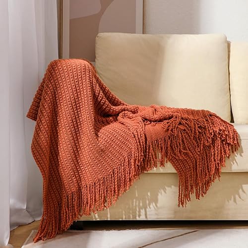 Miniatura 3 de Tititex Manta decorativa suave, manta texturizada bohemia coral con borlas de flecos, manta tejida acogedora y ligera para sofá, cama, silla, sofá,