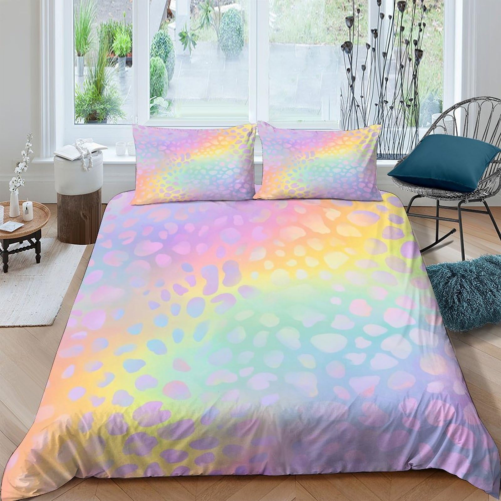 Ctjqhvkz Style-7 3D Printed Pastel Rainbow Fitted Sheet Microfiber Soft Gradient Leopard Mattress Cover Bedroom Decor Anti-Slip Easy Care Single（135X200cm）