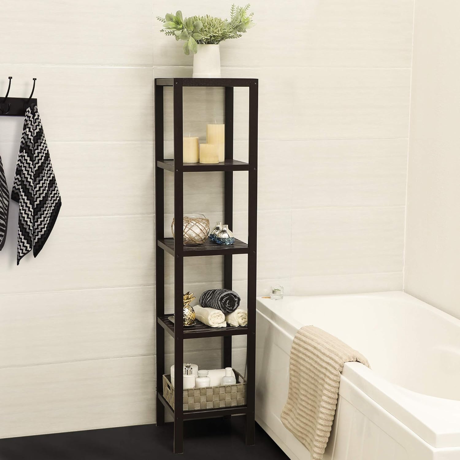 Brown Bamboo 5-Tier Freestanding Storage Shelf for Kids