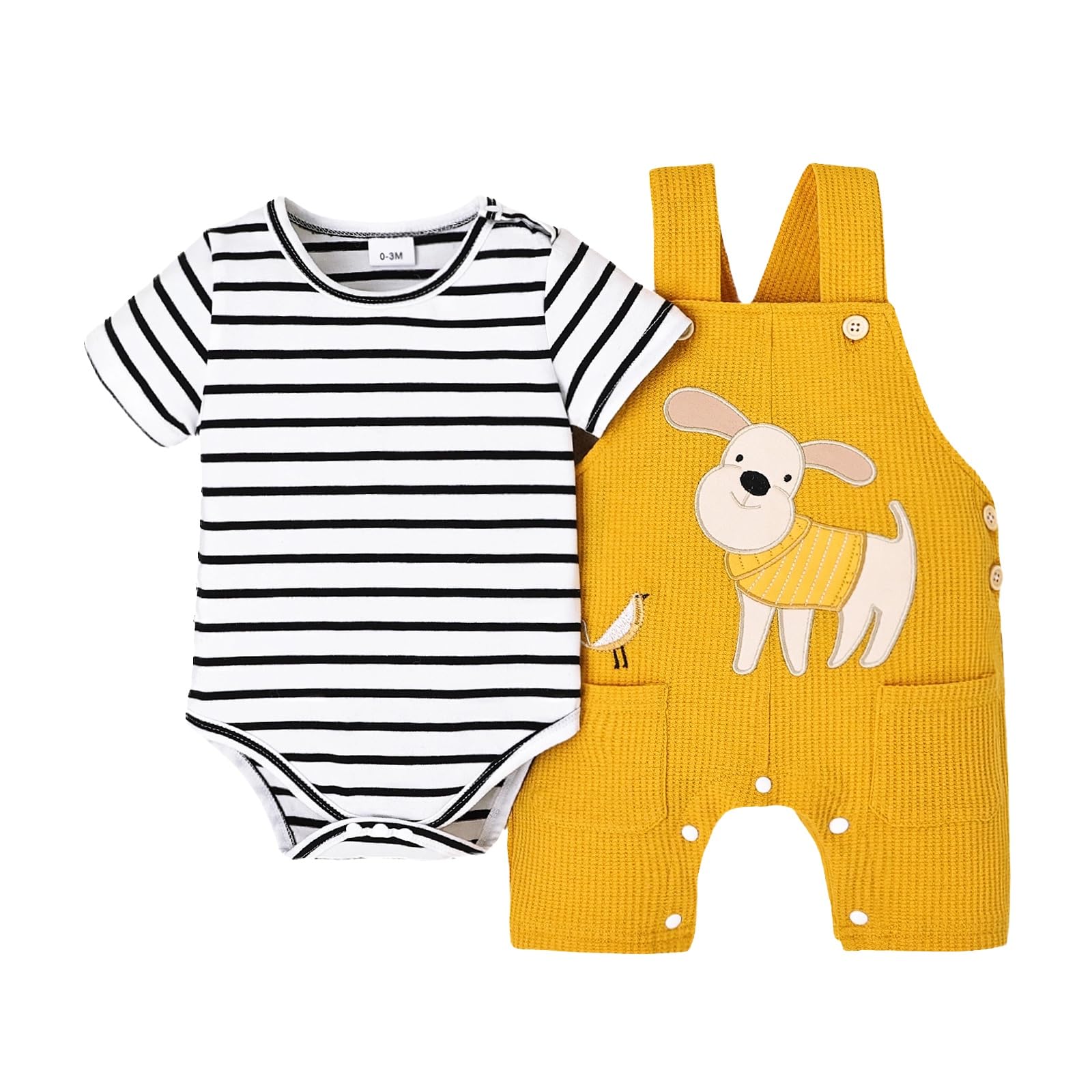 Baby Boy Clothes Striped Romper Cartoon Dog Overall Shorts Set 0-18M