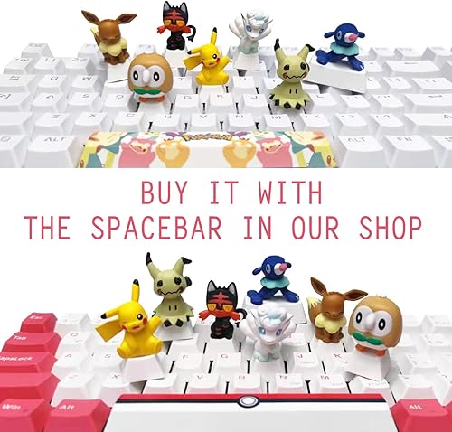 Miniatura 2 de Pikachu - Teclas de anime japonés blanco, lindas teclas compatibles con interruptores Cherry MX, teclado mecánico para juegos personalizados (Eevee)