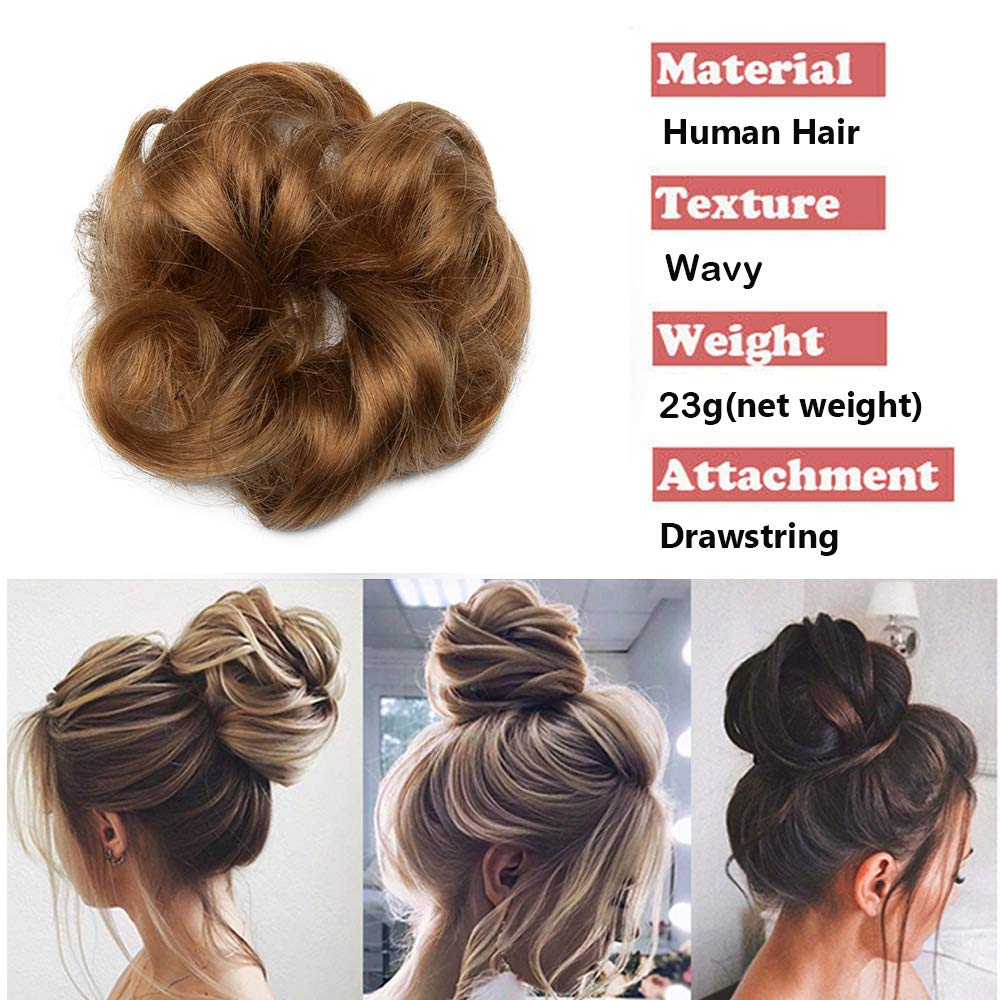 Silk-co Curly Hair Bun Extensions Real Remy Human Hair Messy Scrunchie Updo Donut Ponytail Extensions Chignons #06 Light Brown - Image 2