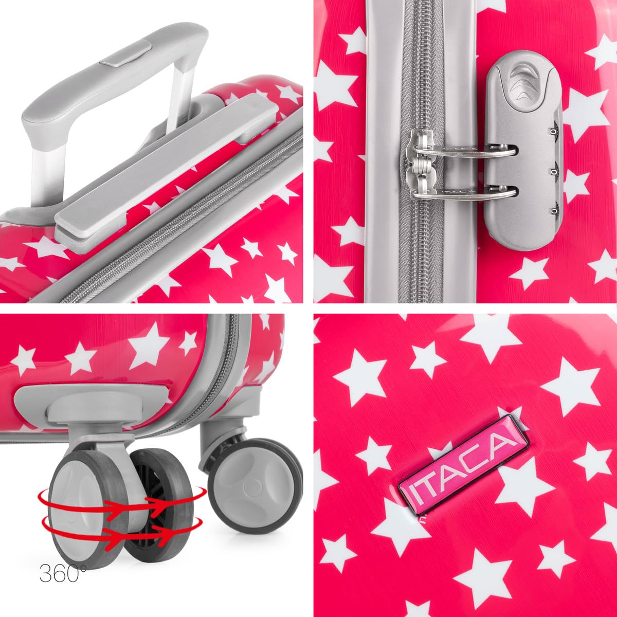 ITACA - Valise Cabine Enfant - Valise Enfant Fille - Valise Fille Garçon Rigide 4 roulettes - Bagage Cabine - Valise Enfants Résistant - Bagages Enfant Ultra Légère - Cadenas à Combinaison, Fuchsia
