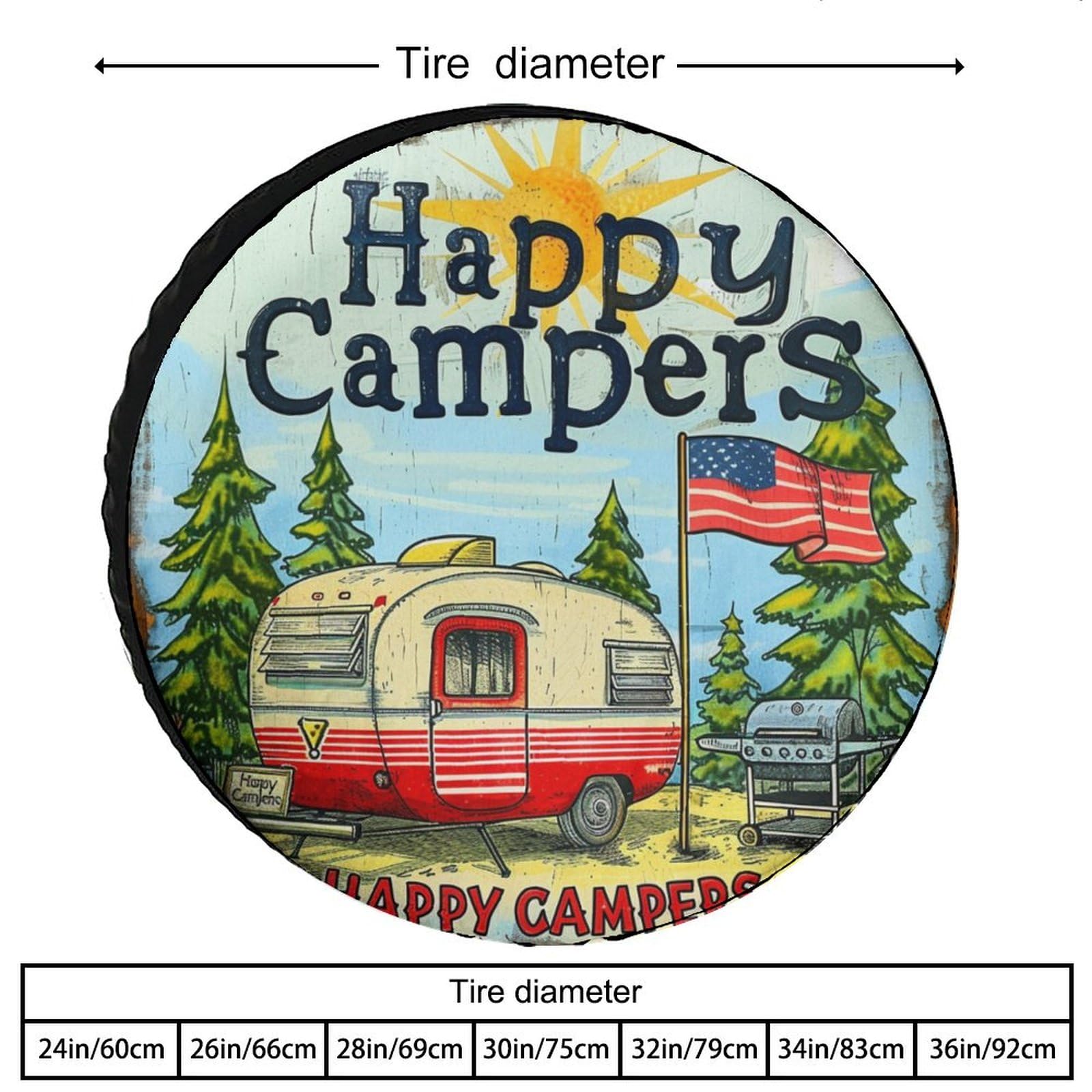 Camping Spare Tire Cover Happy Campers Wheel Protectors Tyre Covers Weatherproof Wheel Covers Camper Gifts Tire Cover Universal for Trailer SUV Truck Camper Travel 13 Inch