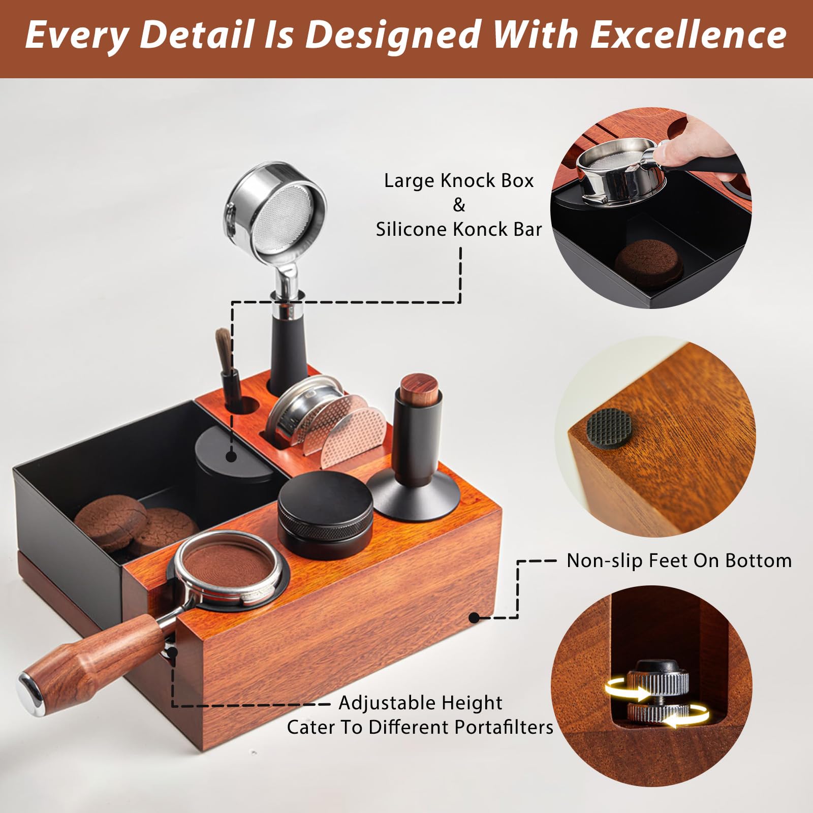 Espresso Tamping Station Knock Box - 9 in1 Espresso Knock Box And
